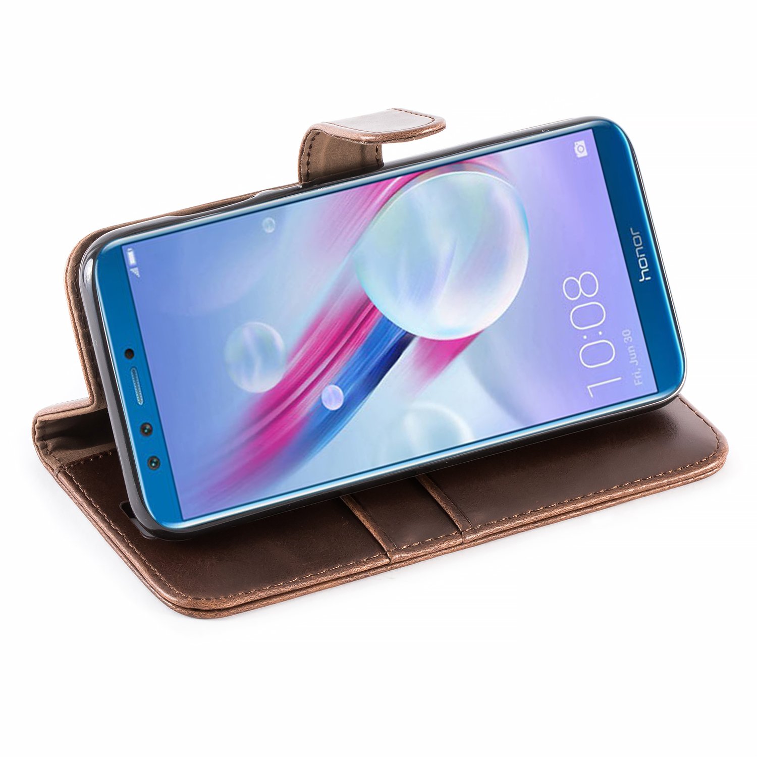 Coque Cuir Magnétique Pour Huawei Honor 9 Lite / P Smart 2018 - Avec Portes-cartes - Support Intégré - Bleu Marine - 7
