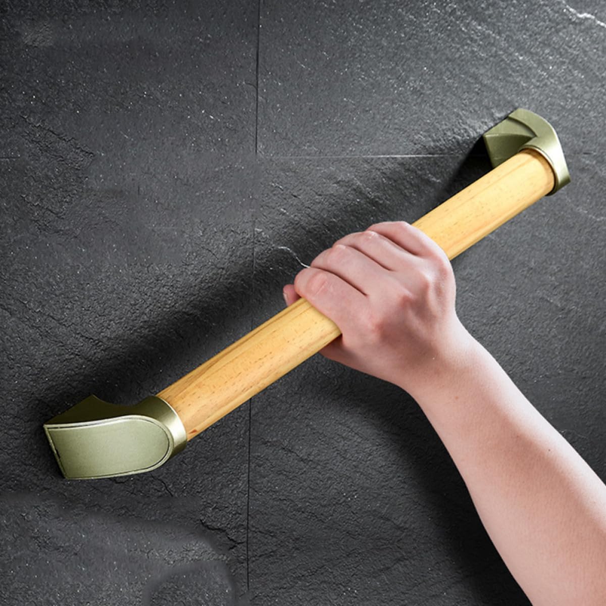 Cabilock Pasamanos Multifuncional de Aluminio de Baño Antideslizante de Aleación Madera, Barra de Apoyo Seguridad para Ducha Hogar