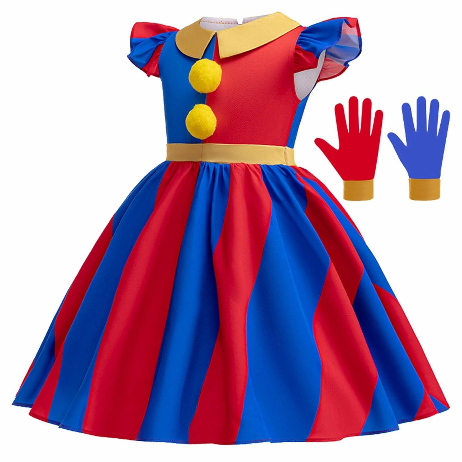 NEW-YIJUNSHUN Circus Costume for Party, Halloween Costume Clown Dress Up Party Outfit Cosplay with Gloves Stickers, For Halloween Carnival Birthday Party, 120-130CM