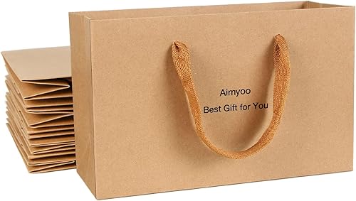 Aimyoo Paquete de 20 bolsas de papel kraft marrón, bolsas de regalo pequeñas con asas de cinta de 8 x 5 x 3 pulgadas, bolsas de fiesta de compras