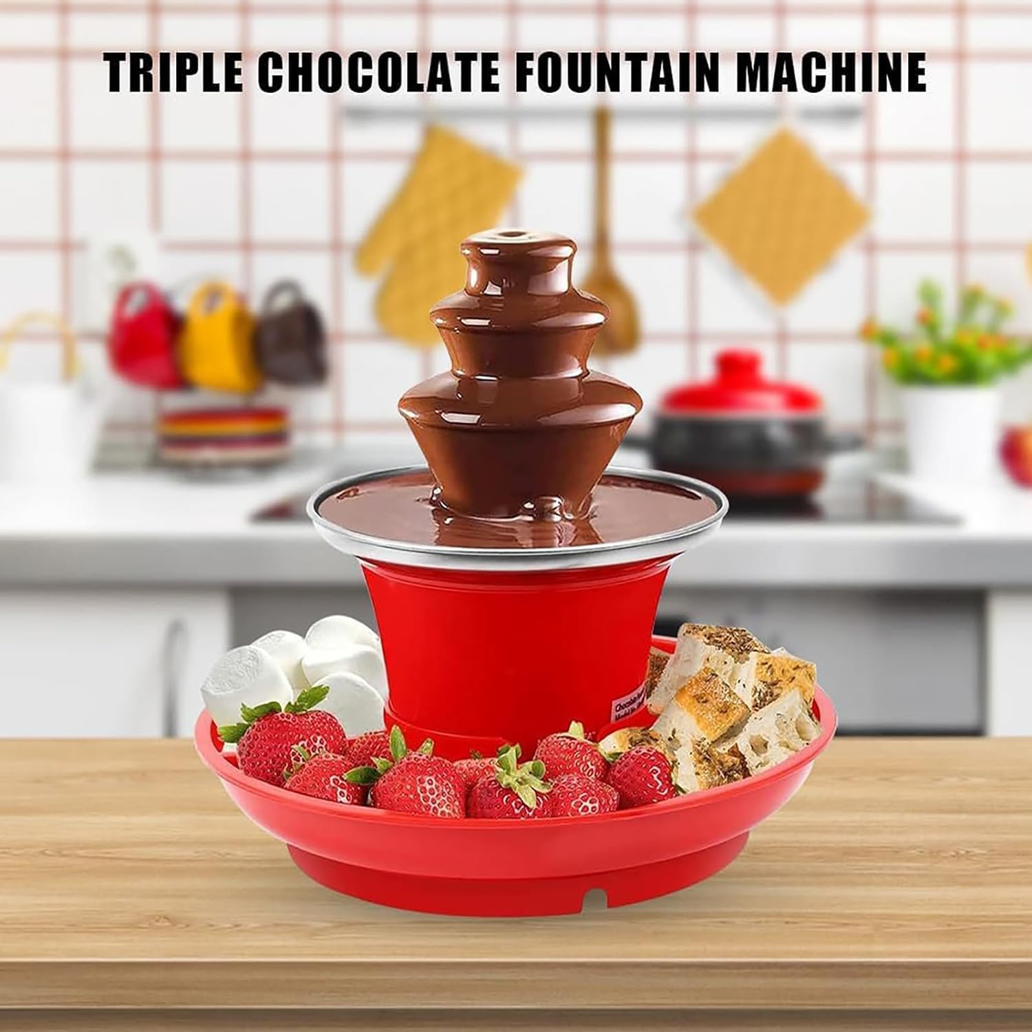 Mini fontana di cioccolato a 3 strati, vassoio rimovibile, fontana di cioccolato elettrica in acciaio inossidabile per formaggio nacho, salsa barbecue, sciroppo, ranch