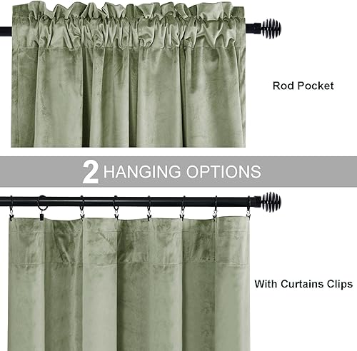 Miniatura 3 de JIUZHEN Cortinas de terciopelo retro suave de 63 pulgadas de largo, cortinas opacas de terciopelo retro suave, con aislamiento térmico y reducción