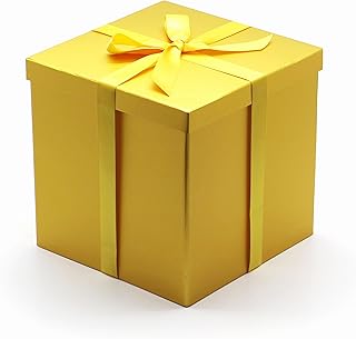 AVUX 9x9x9 inches Gift Box with Lids and Ribbon- A Rigid Cardboard Gold Colored Collapsible and Reusable Gift Box for Birthday, Christmas, and Weddings for Men and women