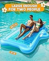 Vista 4 de Inflatable Tanning Pool Lounger Float, Pool Floats Adult with Automatic Spray Cooling, 5 in 1 Suntan Tub Raft Floatie, Sunbathing Bed Lounge for Azul