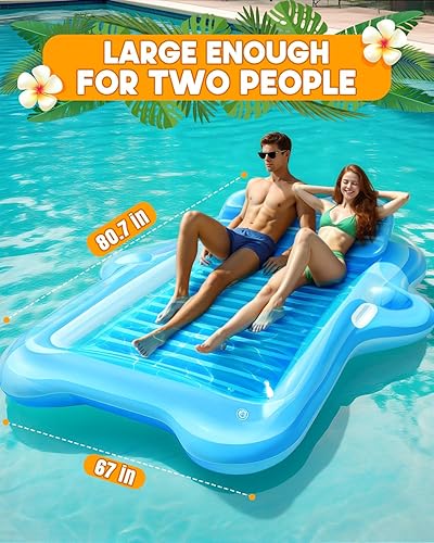 Miniatura 4 de Inflatable Tanning Pool Lounger Float, Pool Floats Adult with Automatic Spray Cooling, 5 in 1 Suntan Tub Raft Floatie, Sunbathing Bed Lounge for