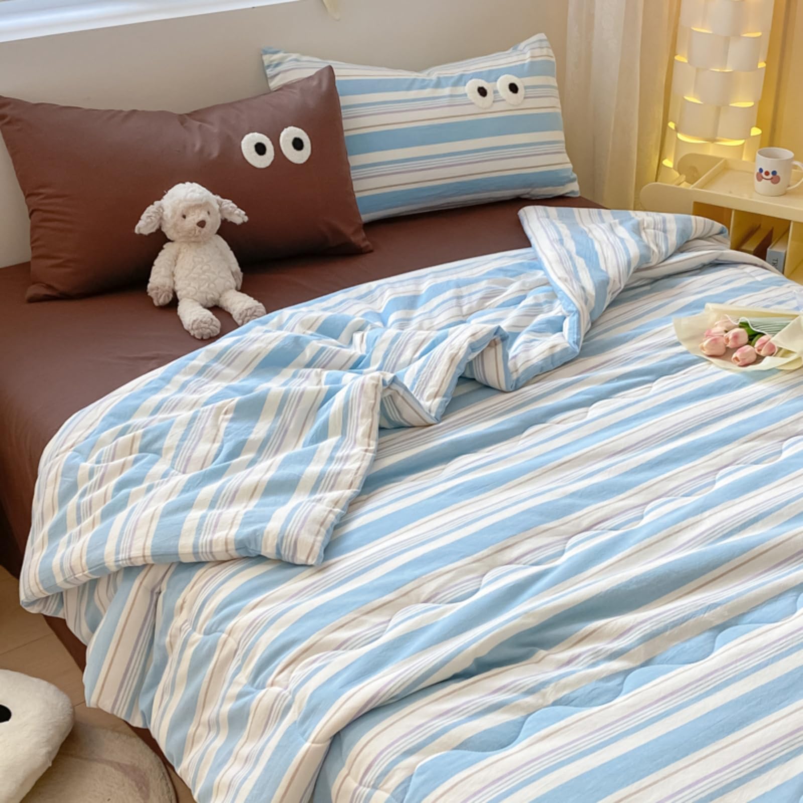 Odot Edredón Sin Funda 2.5 TOG Single A King (Rayas Azul Cielo,150x200cm) | Relleno Nórdico Verano Edredón Ligero y Transpirable Lavable a Máquina y Secado Rápido para las Noches Cálidas de Verano