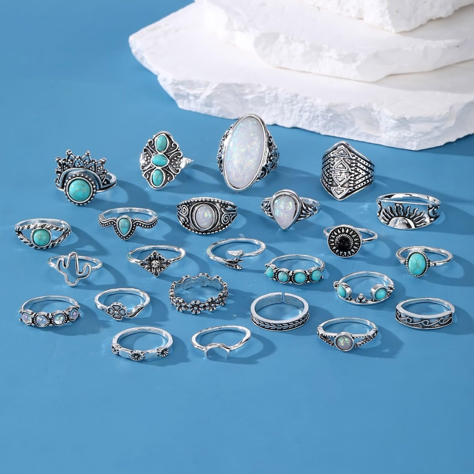 50-teiliges böhmisches türkisfarbenes Schmuckset inklusive Halskette und Armband für Modebegeisterte Türkisfarbenes Set