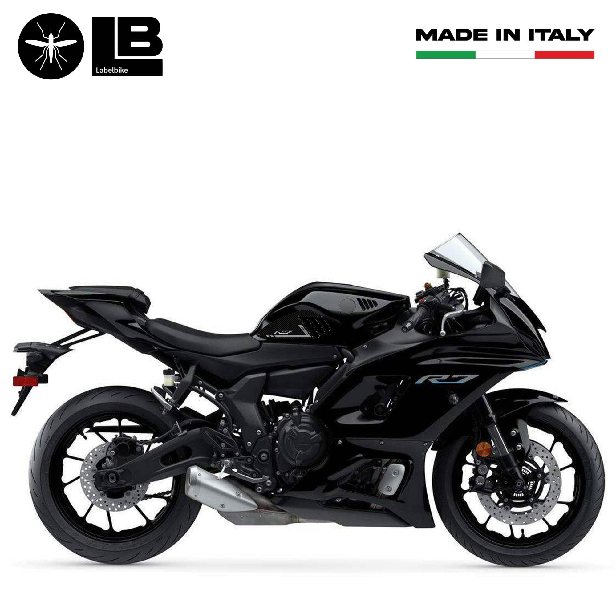 labelbike - 3D Aufkleber Motorrad Tank Seite Schutz und Dekoration in Harz kompatibel mit Yamaha R7 2021-2024 - Farbe Carbon Grau
