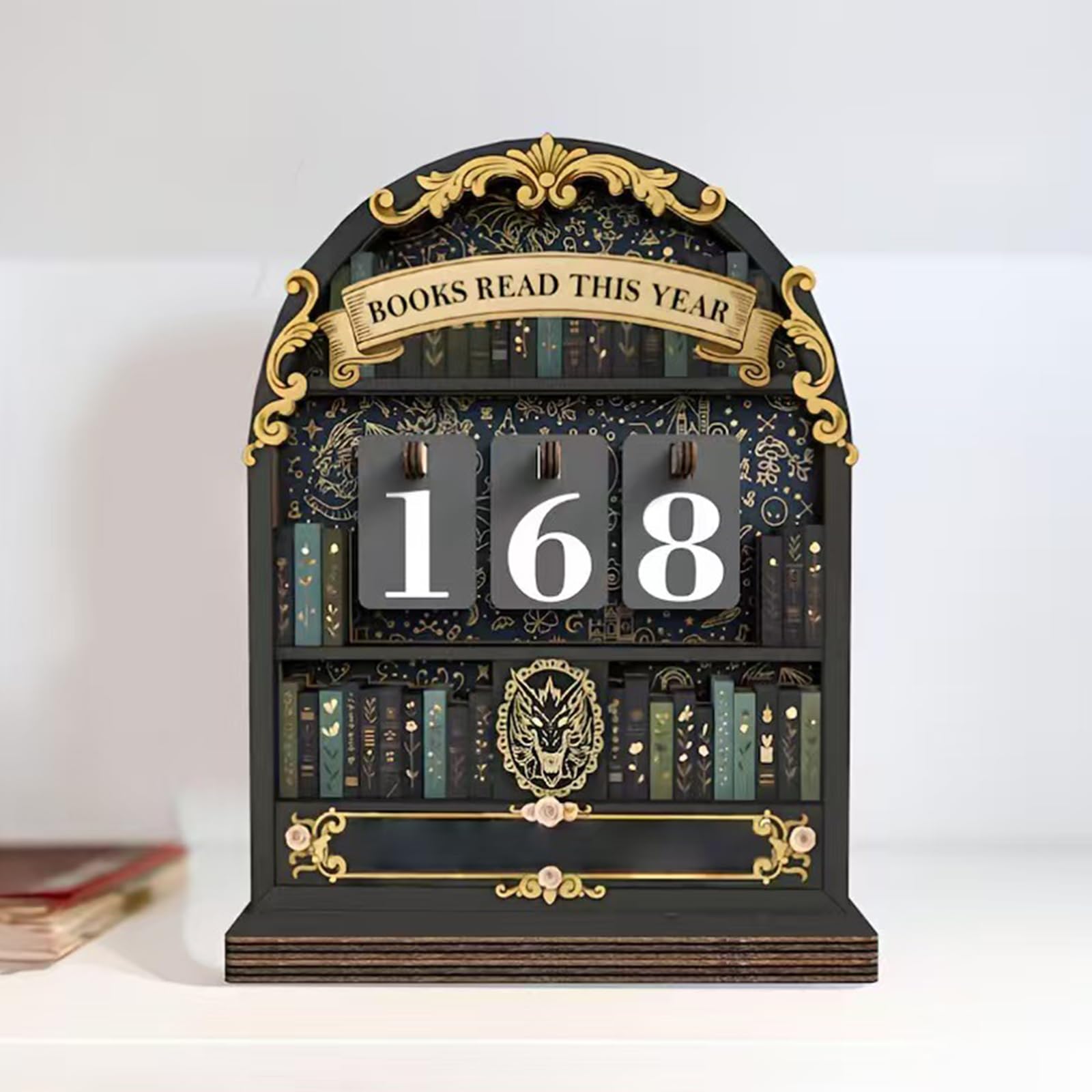 Personalized Books Read This Year Counter with Name Book tracker for Reading Goal Challenge Bookish Gifts for Teachers Writers and Literary Fans Home Library Décor Bookshelf Accessories（Black）