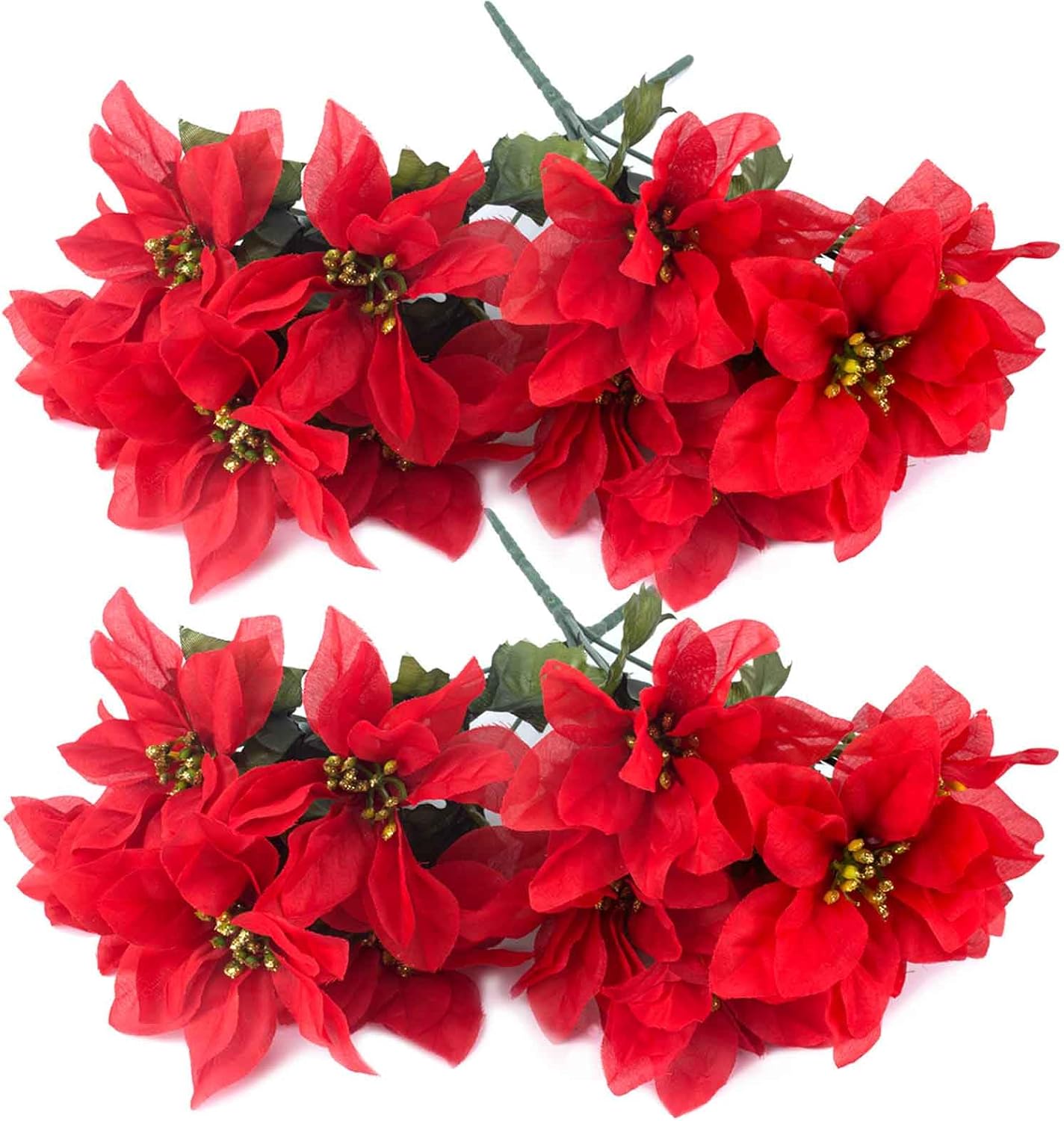 AWAVM Artificial Poinsettia Bushes, 4 Pack 6 Heads Silk Fabric