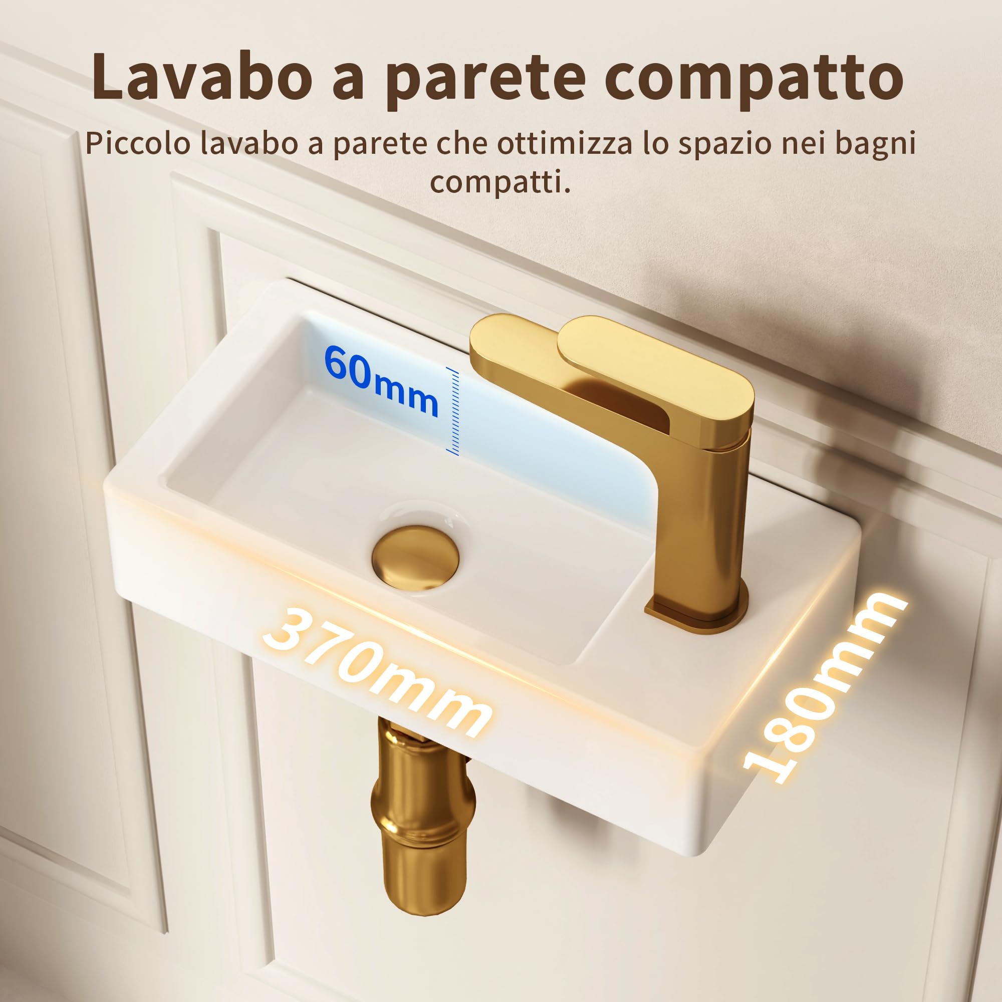 DeerValley - Piccolo lavabo da bagno rettangolare, 38 x 17,8 cm, montaggio a parete, per bagno, toilette, sospeso, design salva-spazio, facile da pulire, in ceramica nera opaca