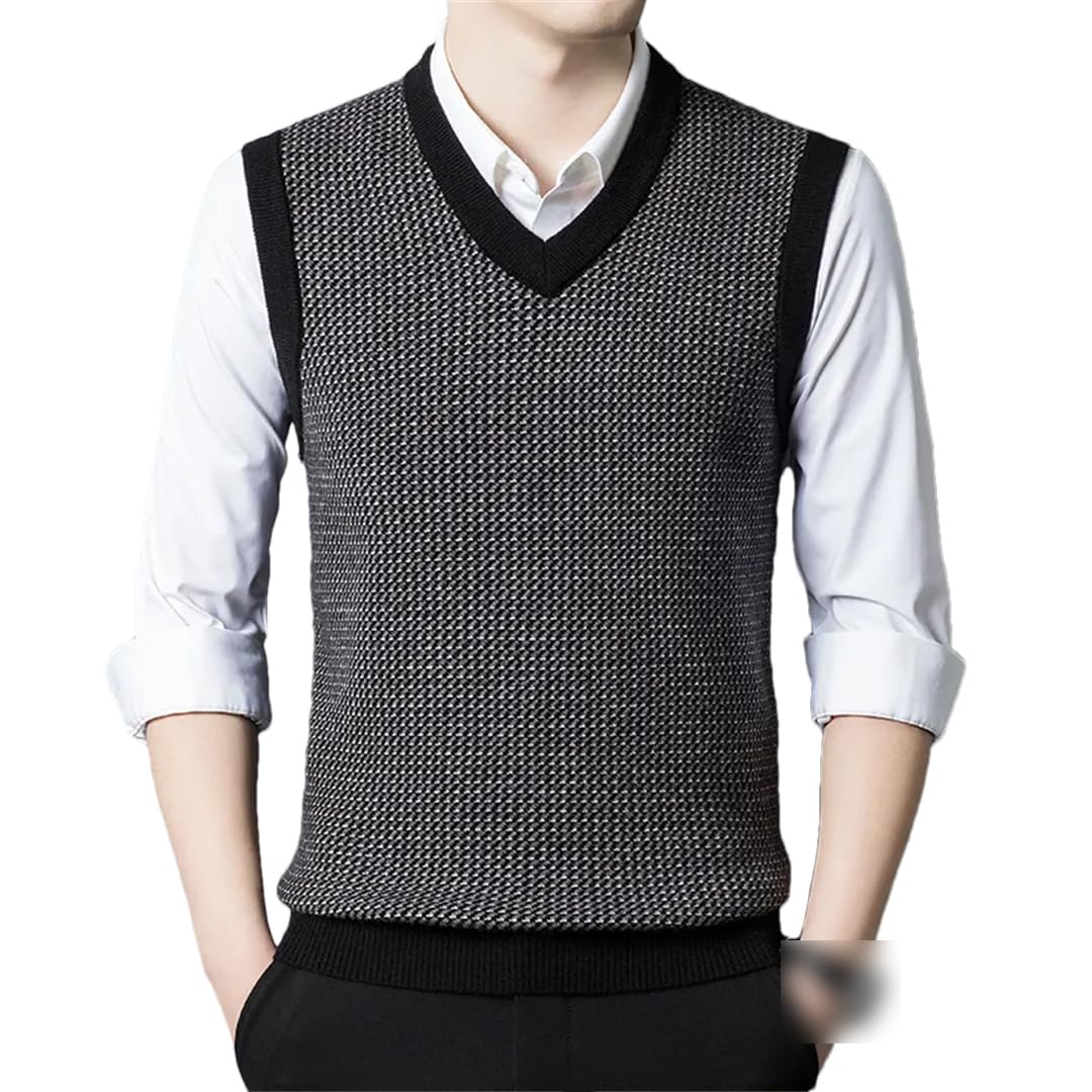 Chaleco de punto grueso con cuello redondo para hombre, suéter sin mangas clásico de negocios