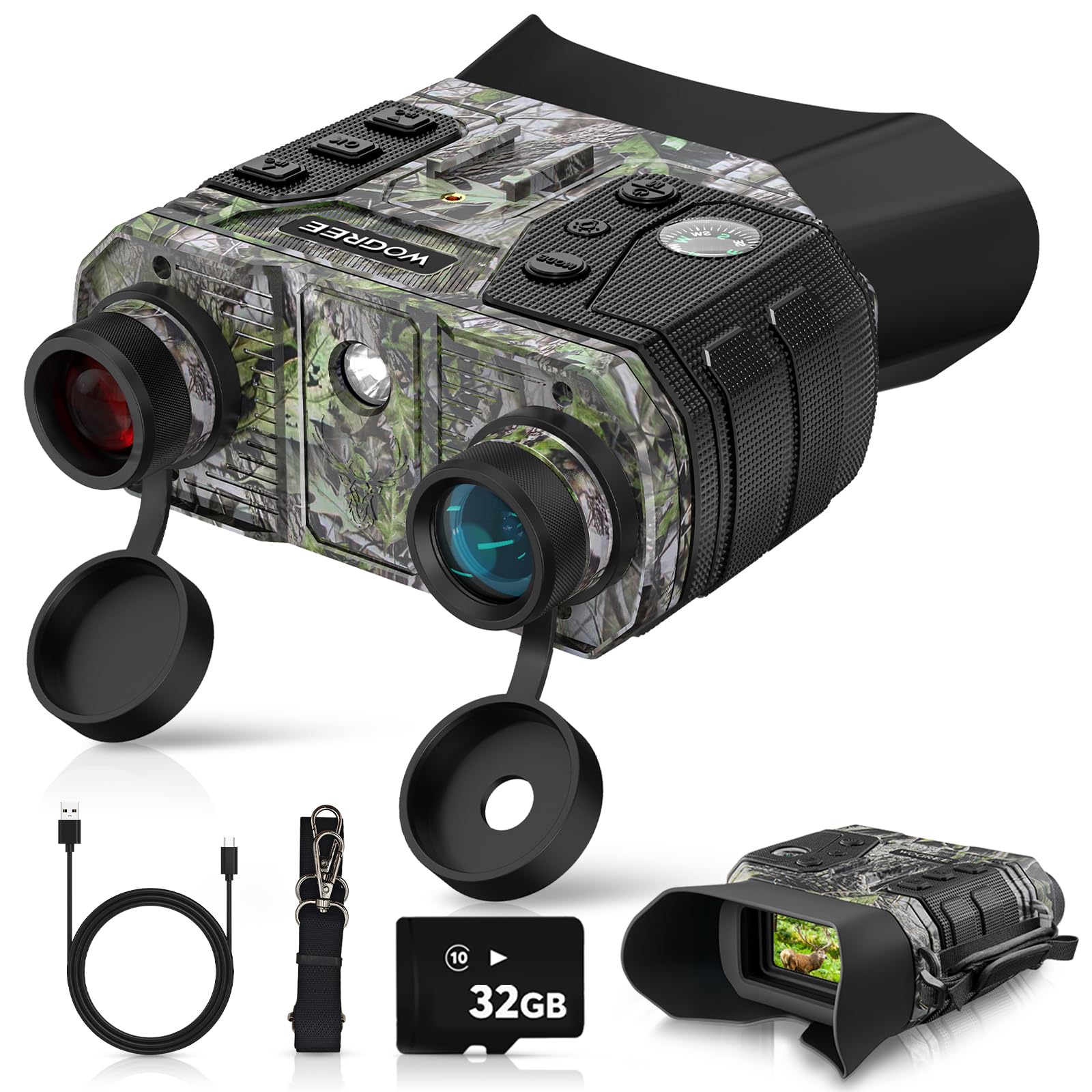 Night Vision Goggles, 4K Night Vision Binoculars for Adults, 36MP, 1300FT Range,8X Digital Zoom, Flashlight & Compass, 5000mAh Battery, Infrared Vision, 32GB Card, for Camping & Security
