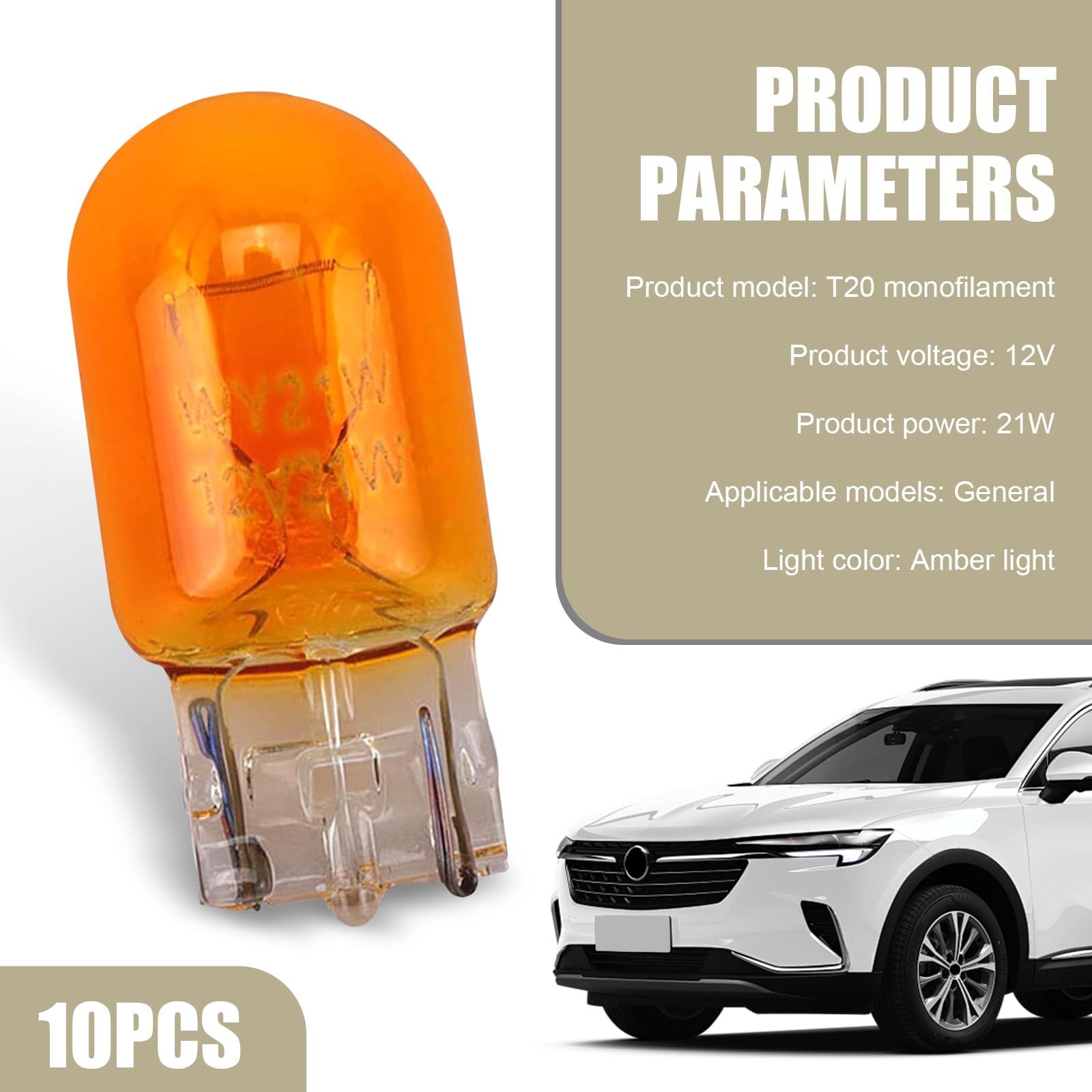 Merdege 10 PCS Automotive Brake Light Bulbs, Turn Signal Light, T20 Daytime Running Light Replacement, Universal for Cars (Yellow #Monofilament)