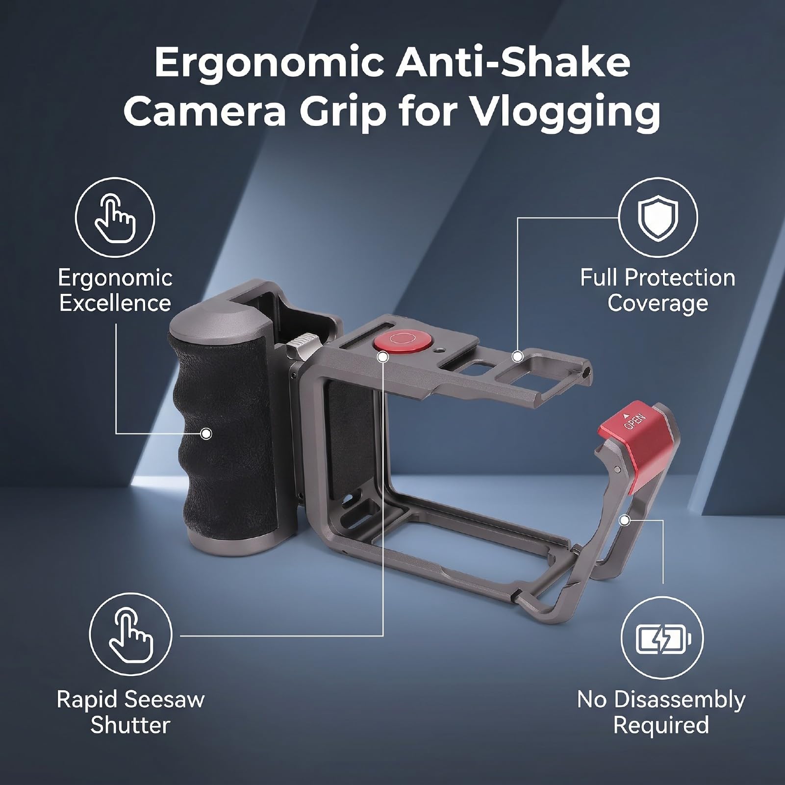 Bewinner Stabilizzatore Fotocamera per Action 6, Impugnatura Ergonomica Anti-vibrazione per un Facile Vlogging, Design a Sgancio Rapido, Lega di Alluminio, 5 Componenti