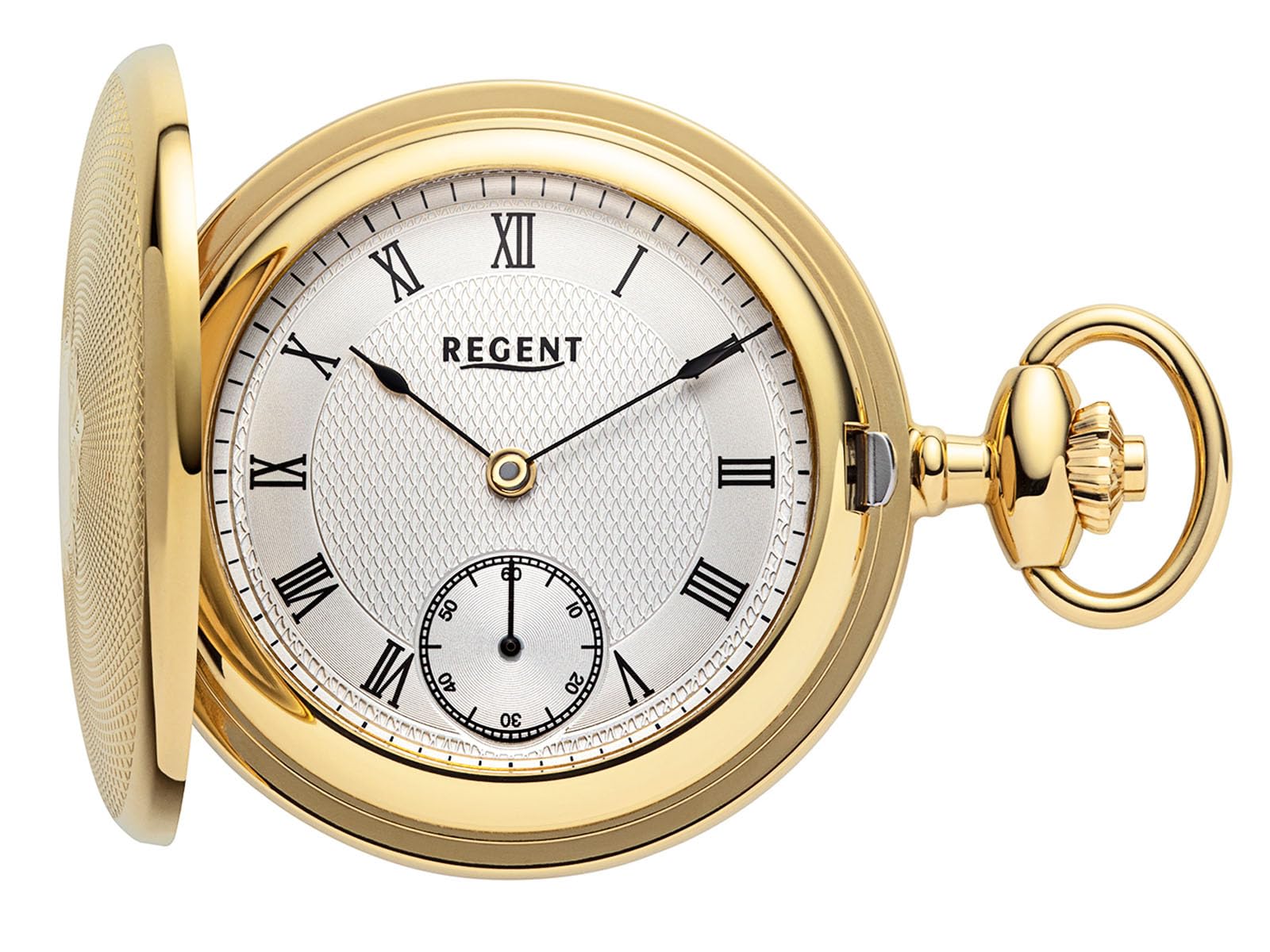 REGENT Herren Taschenuhr Savonnette Edelstahl 48 MM Mechanischer Handaufzug Römische Zahlen P-773