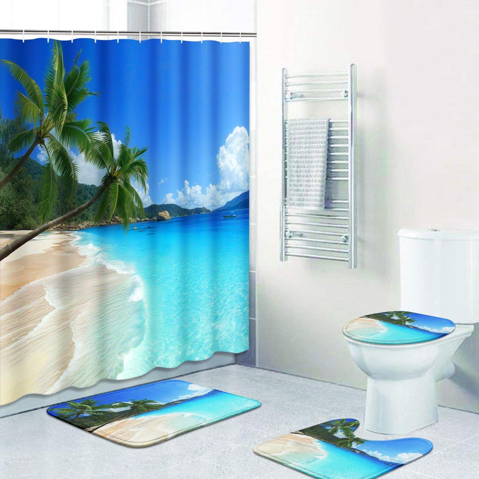 Rideaux de douche imperméables évitant les flaques avec tapis de bain sécurisé