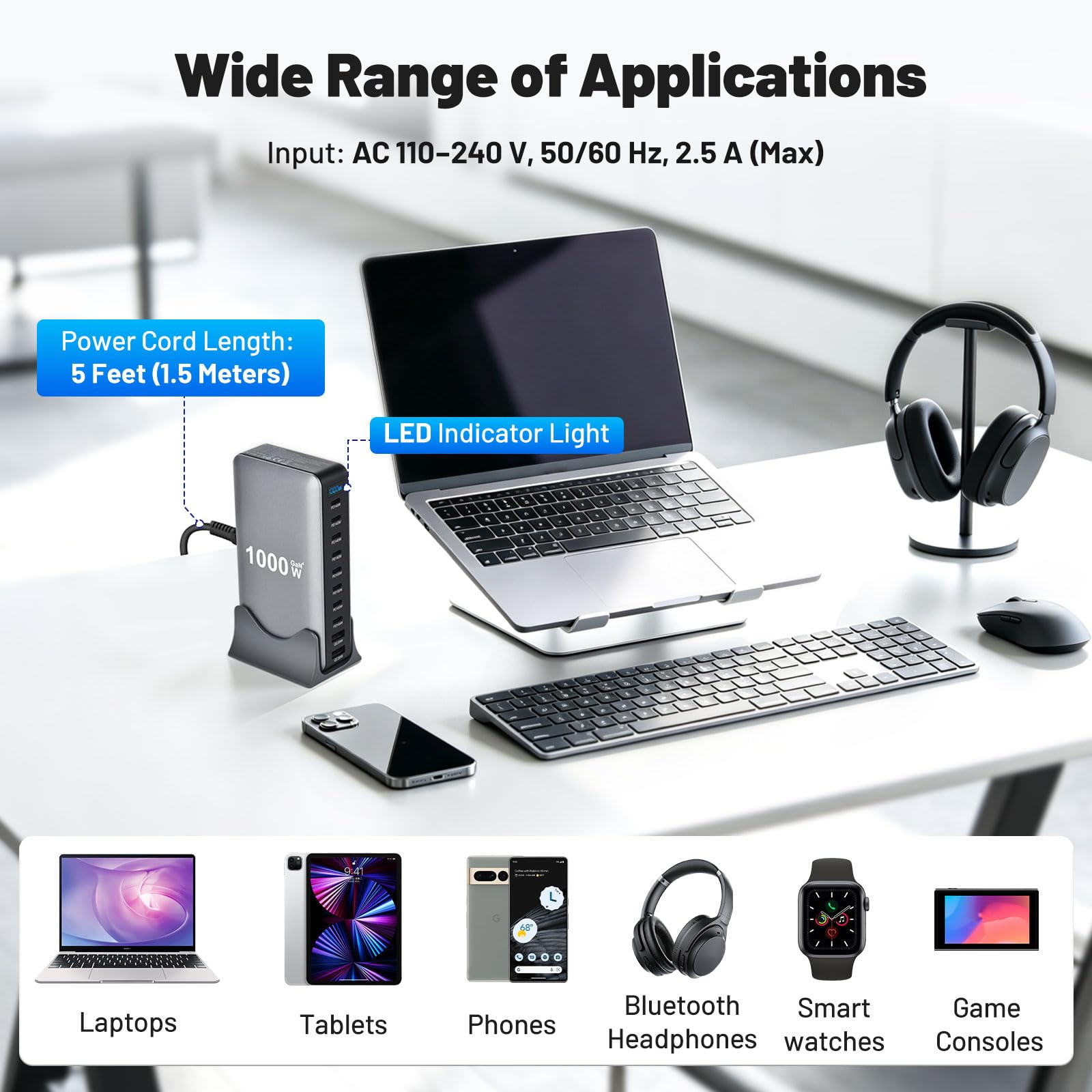 Caricatore USB Alimentatore Multidevice GaN 10Porte 1000W Stazione Ricarica