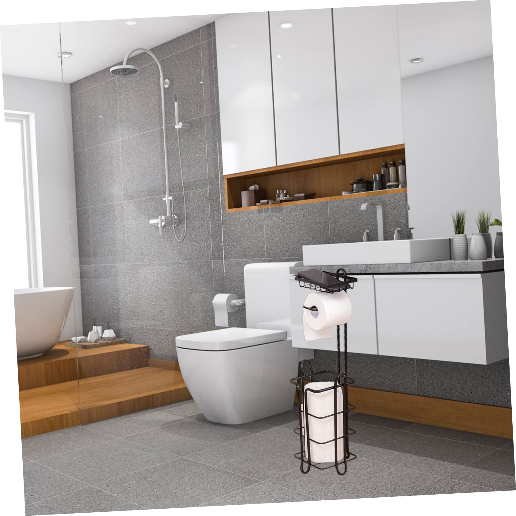 VILLCASE Portarotolo Verticale in Ferro Nero, Struttura a Livelli, Grande Capacità per Casa e Bagno, Resistente All’usura e Stabile