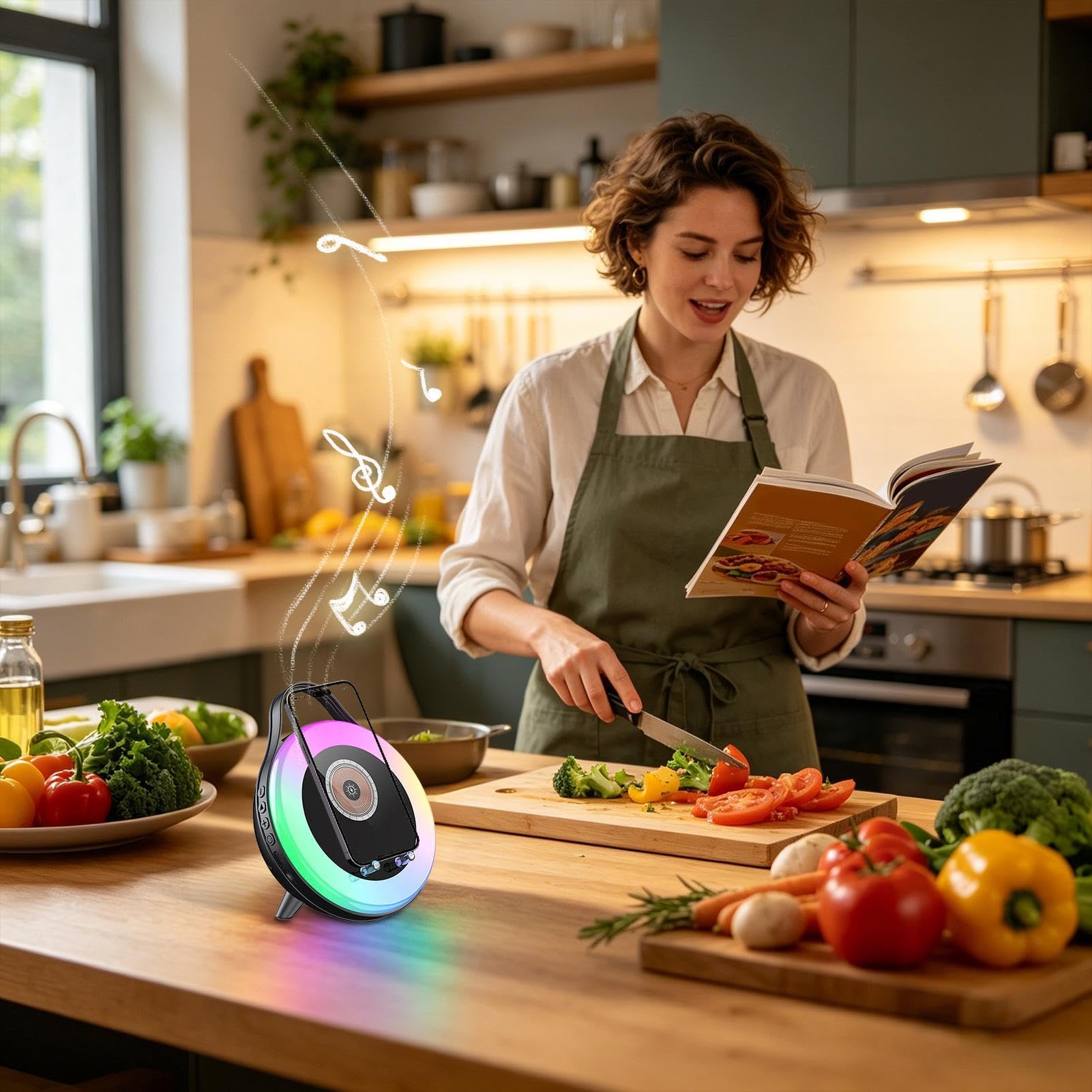Altoparlante Audio a Induzione Carica rapida RGB supporto con sensore per | Supporto Altoparlante Telefonico Wireless per Appartamento Comodino Casa Soggiorno Camera da