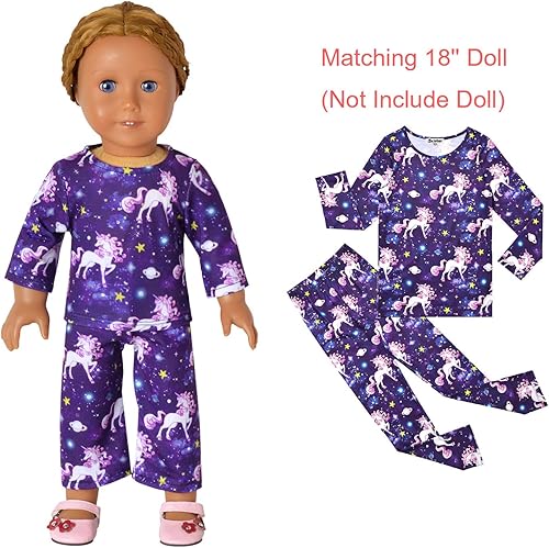 Miniatura 6 de Pijamas a juego para muñecas y niñas, conjunto de pijamas de unicornio de algodón para niños, pijama