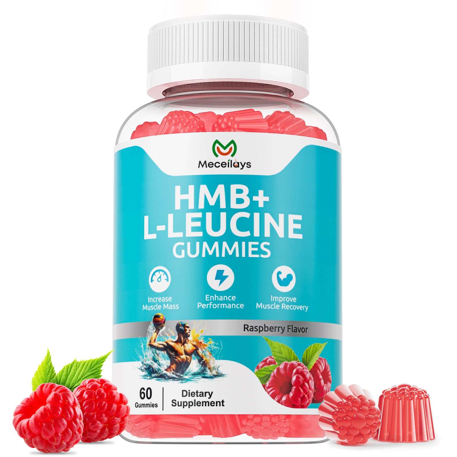 Meceilays Suplemento de aminoácidos em gomas, HMB e L-leucina 4000 mg, 60 gomas