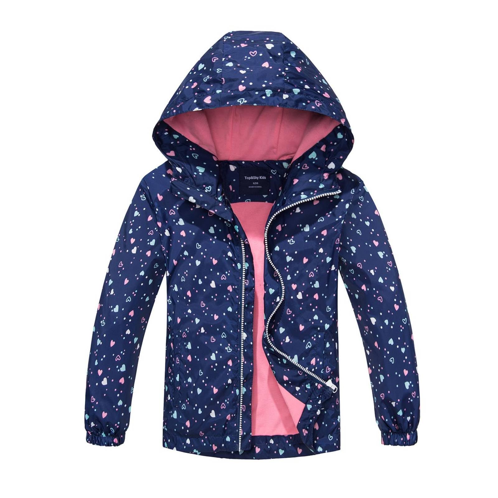 Veste de pluie imperméable à capuche pour filles, manteau de pluie léger doublé de coton pour enfants, 4 à 12 ans