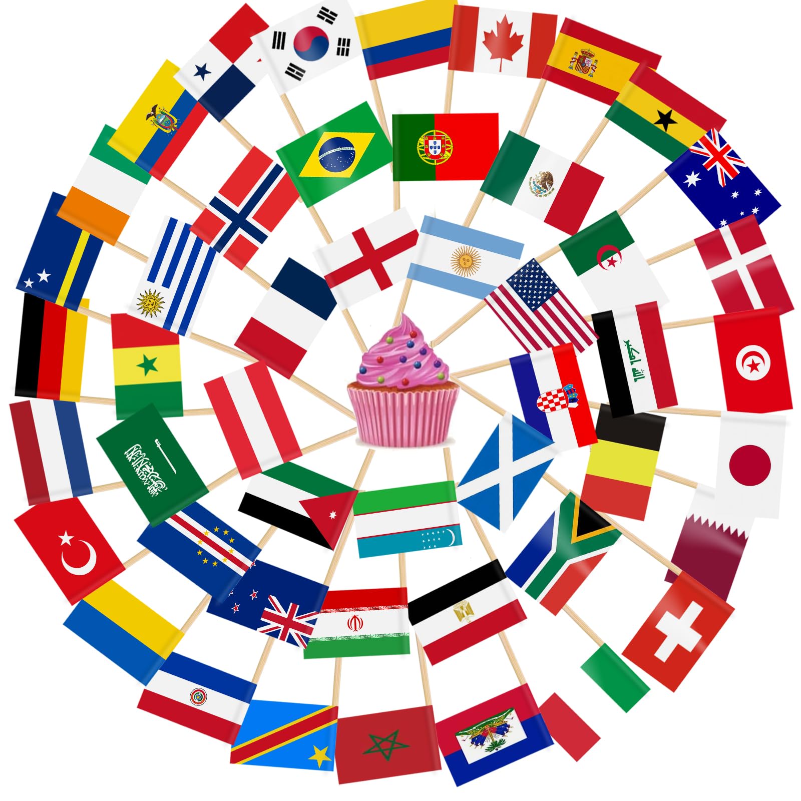 AhfuLife 48 Countries World Cup Flag Toothpick Cake Toppers for Football Decorations 2026, 100pcs Cocktail Stick Flags for World cup Soccer Cupcake Toppers Bar Party Supplies
