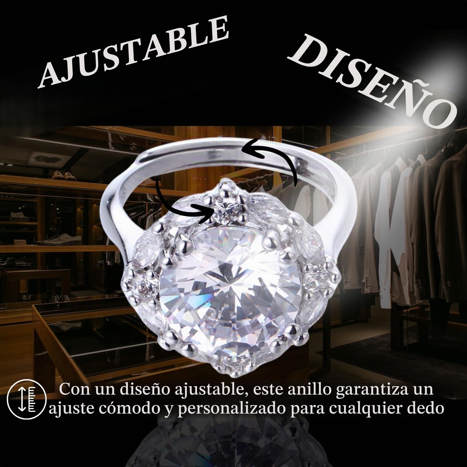 HALUKAKAH Anillo Moissanite D Color 5.0 ct Lujo,Diamante Cultivado en Laboratorio de 5 Quilates con Certificado,Plata de Ley Chapado en Platino,Ajustable,para Esposa,Novia,Cumpleaños,Aniversario,Boda