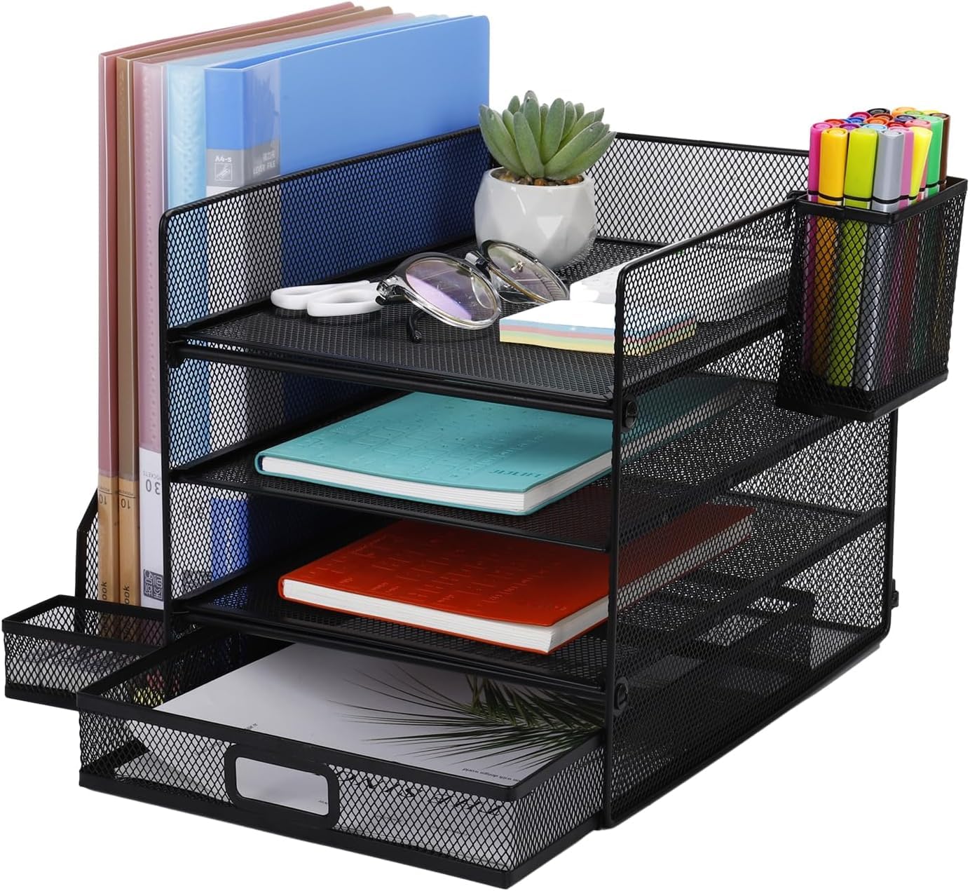 Organiseur de bureau en maille A4, porte-fichiers à 3 niveaux, 1 organiseur de petites pièces et 1 porte-stylo avec stockage de documents pour fournitures de bureau
