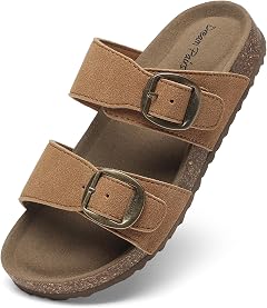 DREAM PAIRS Girls Boys Slides For Kids Non-Slip with Adjustable Straps for Indoor & Outdoor Toddler Little Kid/Big Kid,Size 9 Toddler,Camel,SKSS26001K