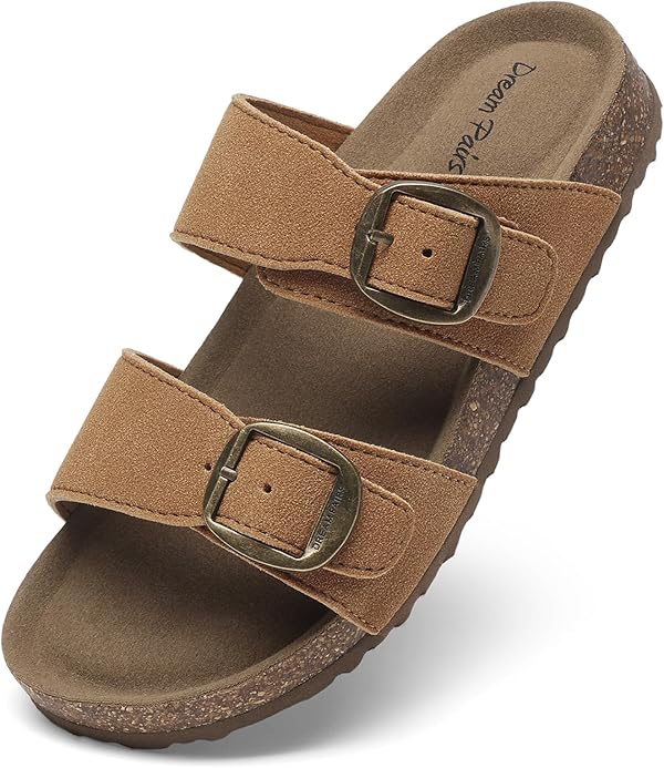 DREAM PAIRS Girls Boys Slides For Kids Non-Slip with Adjustable Straps for Indoor & Outdoor Toddler Little Kid/Big Kid,Size 9 Toddler,Camel,SKSS26001K