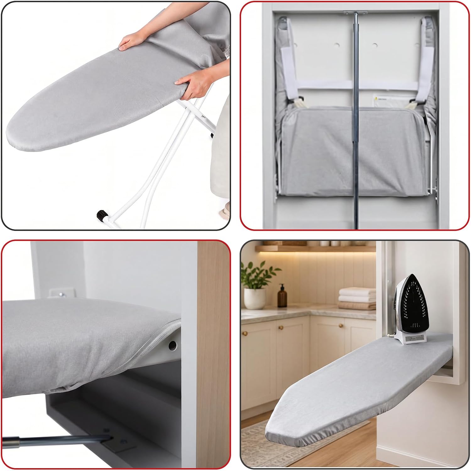 Hushee 12" x up to 43" Ironing Board Cover 2 Layer Large Cotton Iron Board Cover and Pad Set Iron Table Covers for Wall Mounted Ironing Boards (Silver)