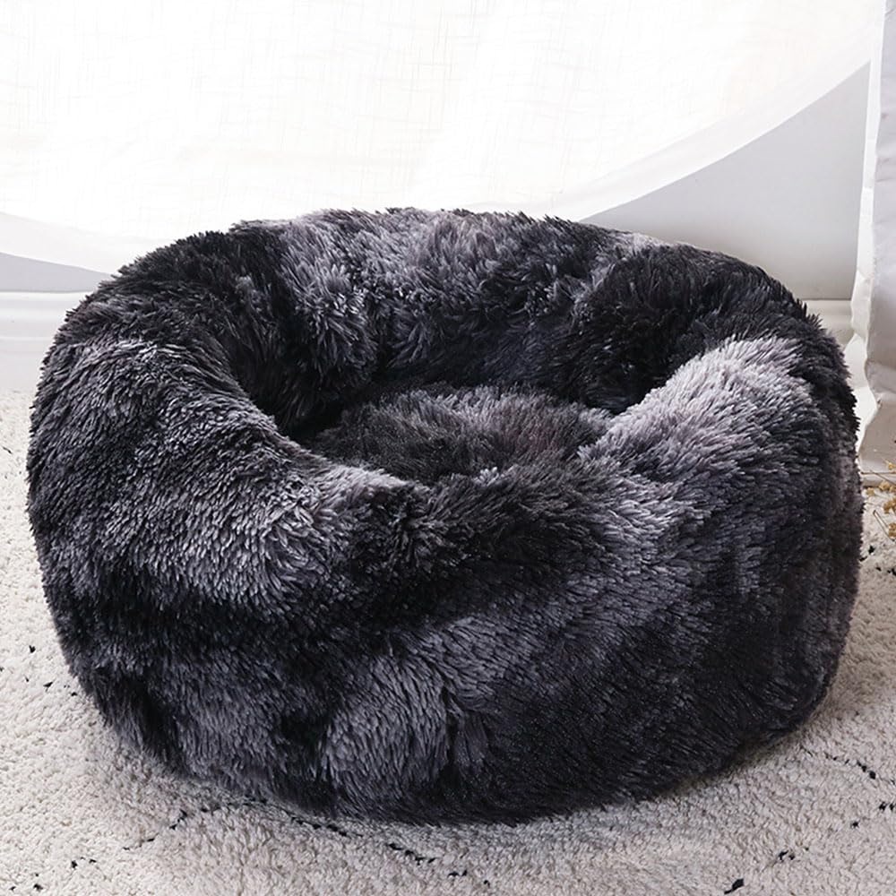 DOTBUY-SHOP Dog Bed Washable, Soft Comfy Cat Bed Rounded Dog Bed, Pet Bed With Slip-Resistant Bottom, Orthopedic Dog Beds, Gift for Small Dogs Cats (60cm,Black)