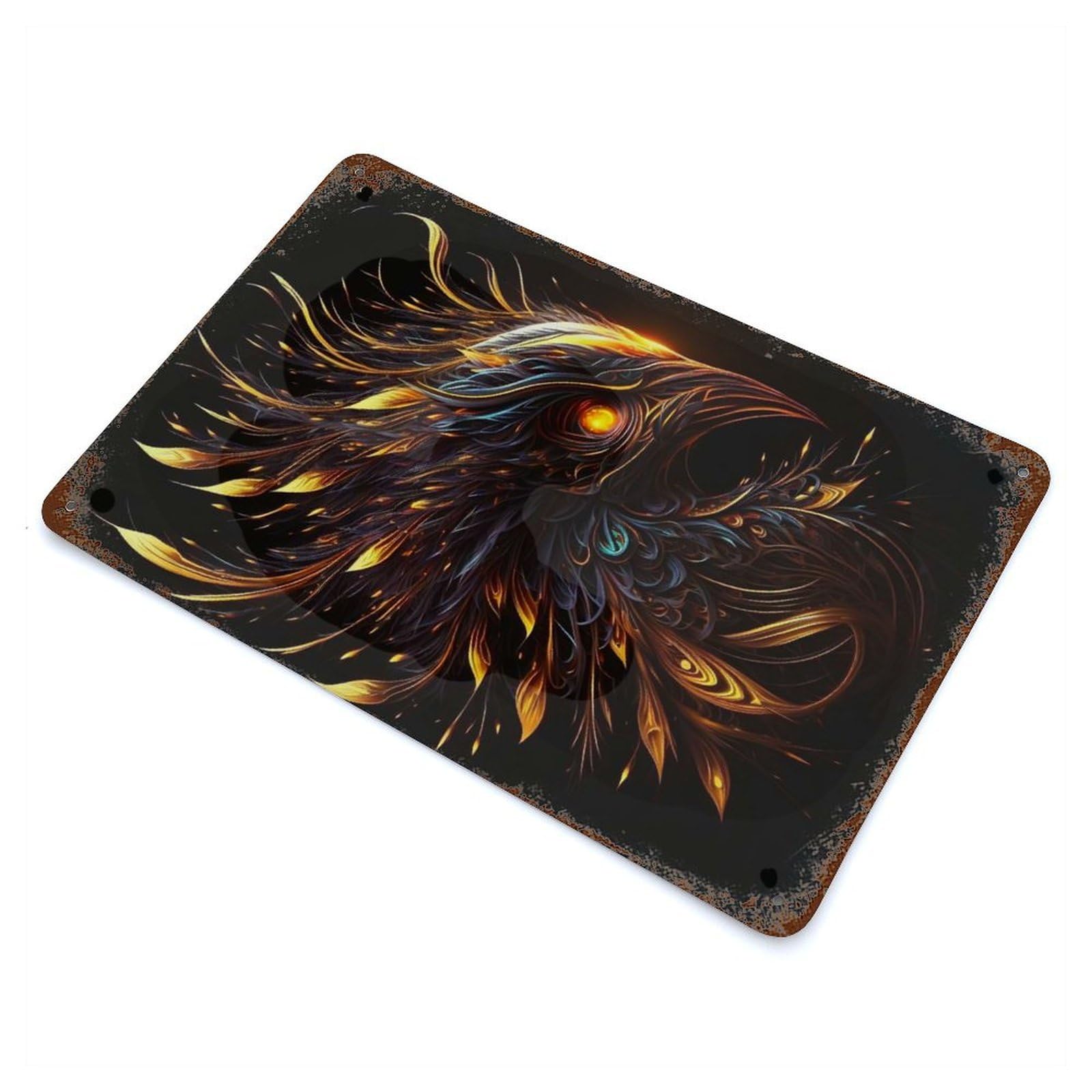Rust Effect Phoenix Bird Decorative Tin Sign 11.8"x7.9", Vintage Wall Decor for Farmhouse, Kitchen And Entryway Decor