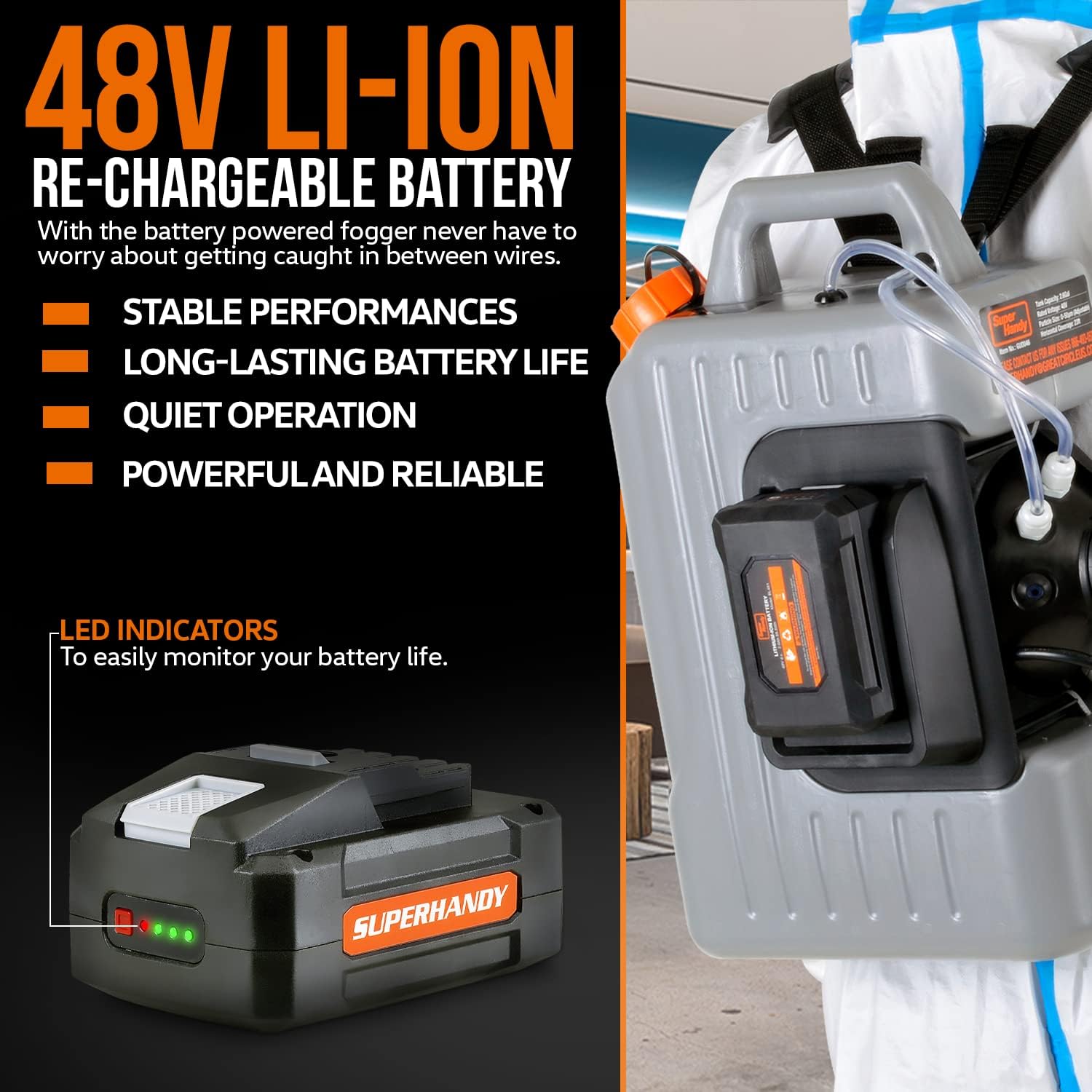 SuperHandy ULV Fogger Cordless Backpack, Garden Mist Sprayer Machine w/48V Battery, 2.6GAL 1-10GPH - For Lawn-care, Hydroponics, Sanitizing