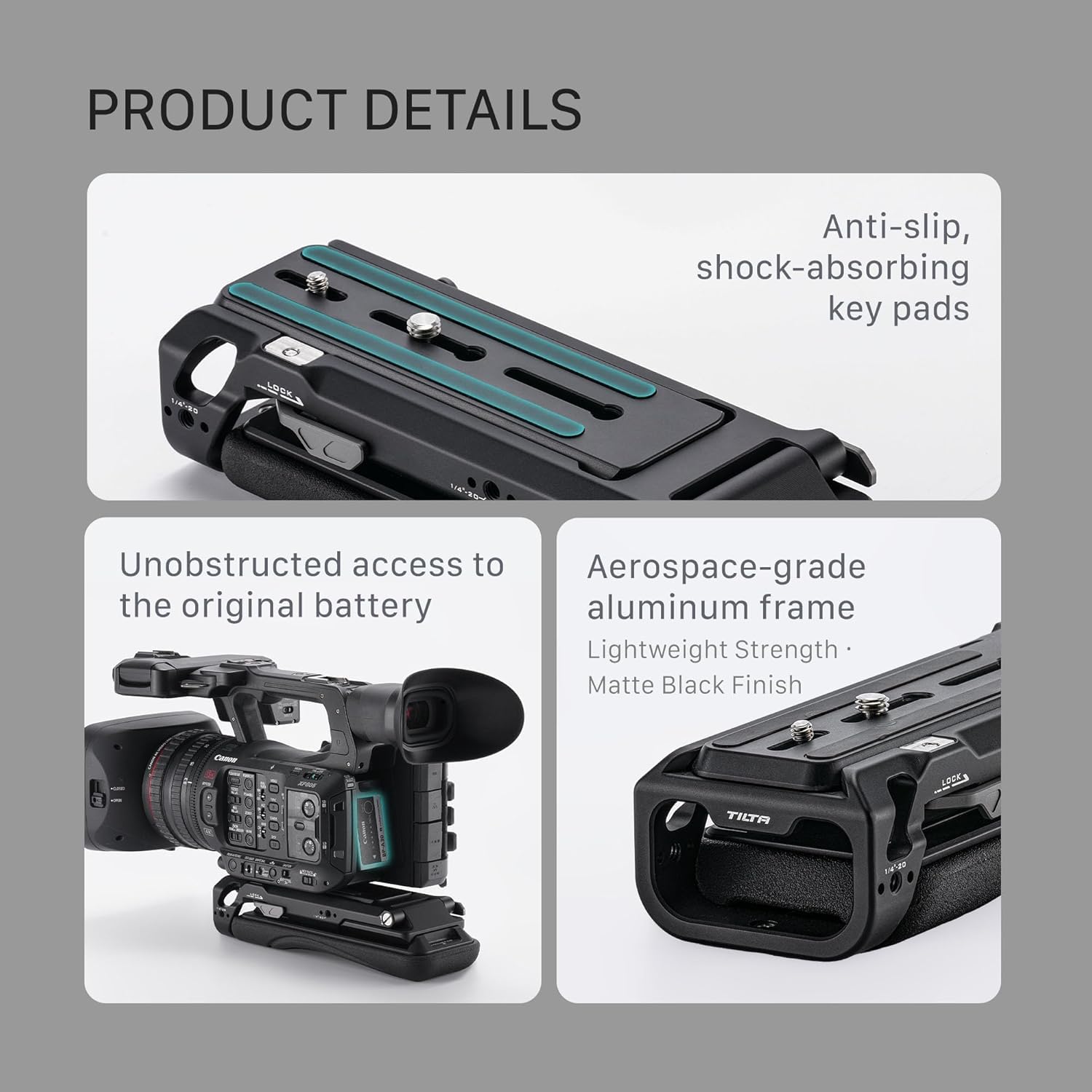 Tilta Verlängerbare Schulterpolster-Grundplatte für Camcorder Kompatibel mit XF605, Z380, Z280 und Z200 mit 1/4″-20 und 3/8″-16 Gewinde – Schwarz TA-ESB-B