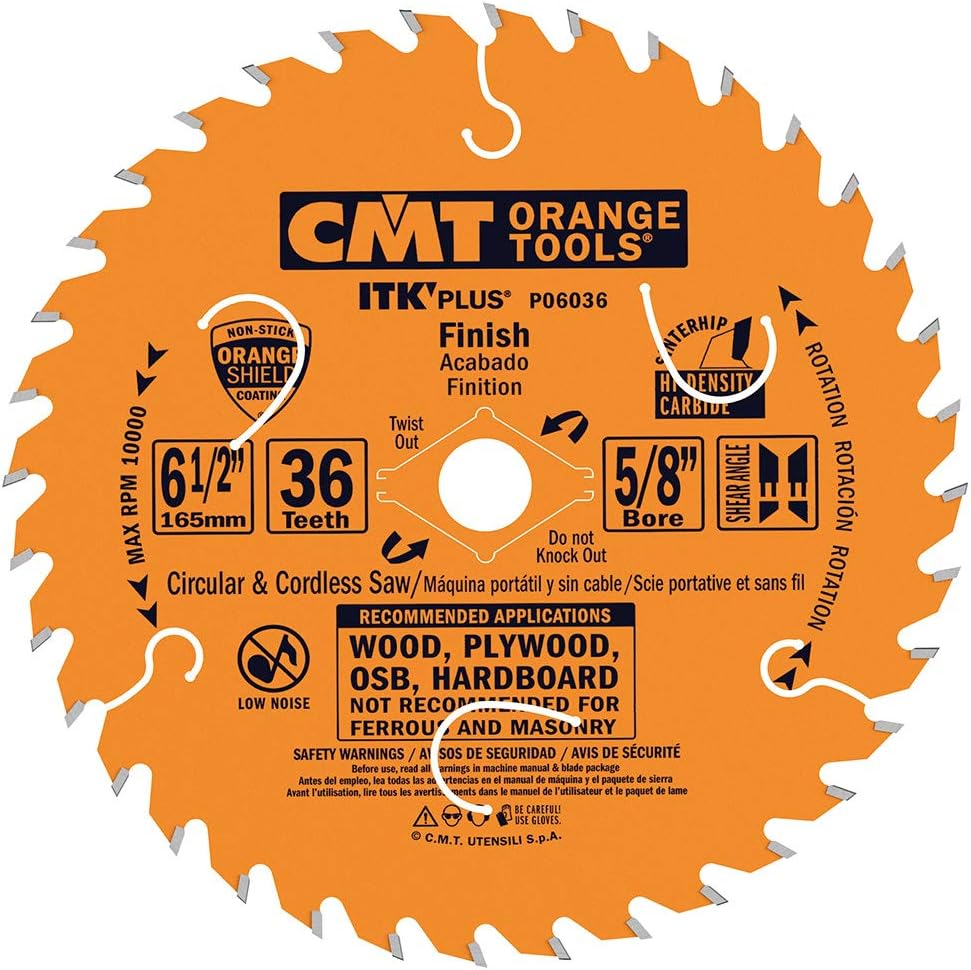 CMT P06036 ITK PLUS Saw Blade for Finishing, 6-1/2 X 36 Teeth, 10° ATB + Shear Angle, 5/8-Inch <> Bore