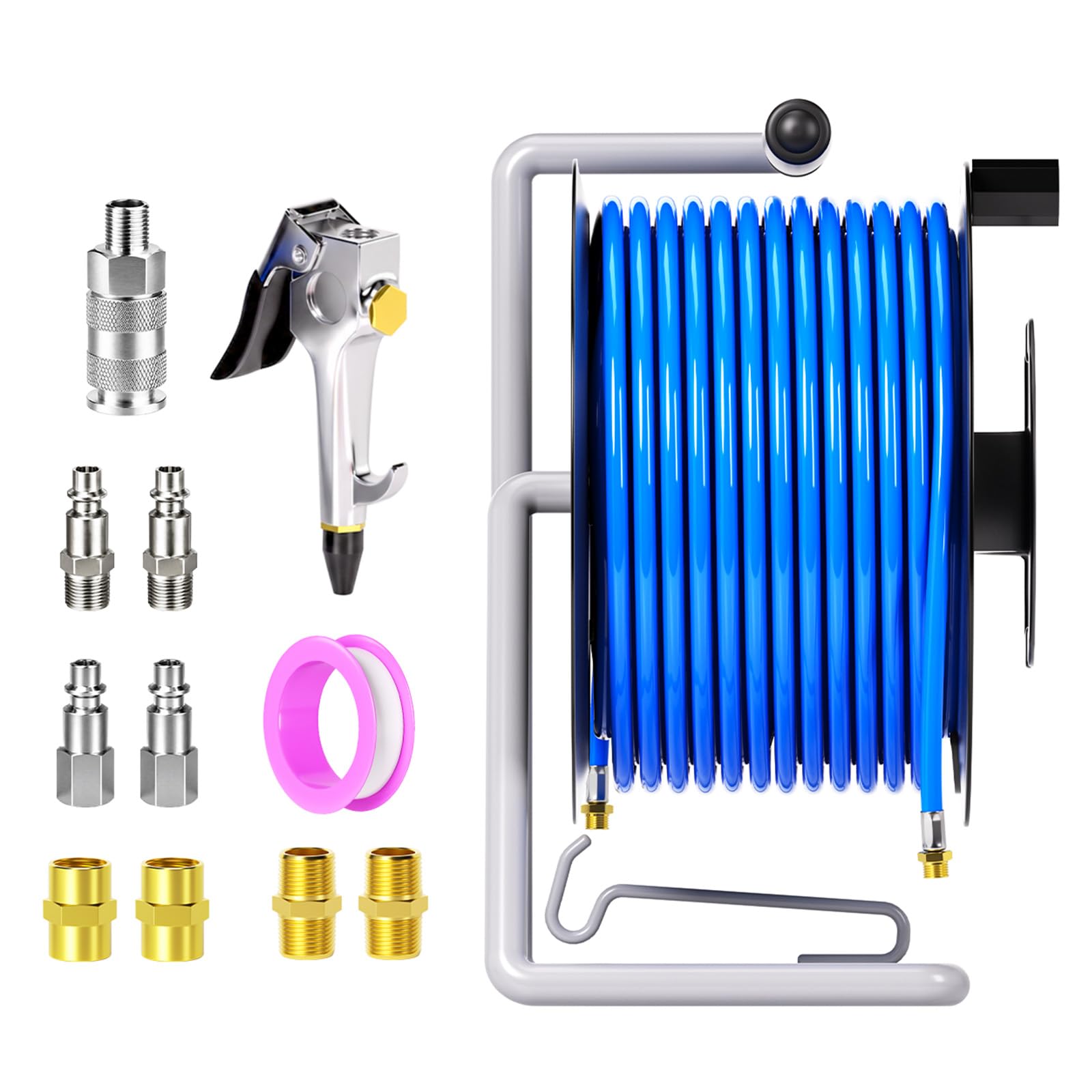 TAILONZ 1/2" x 20M Carrete Manguera Neumática con Racores 1/4" BSP | Kit completo para taller, reparación de coches, manguera retráctil, sistema neumático.