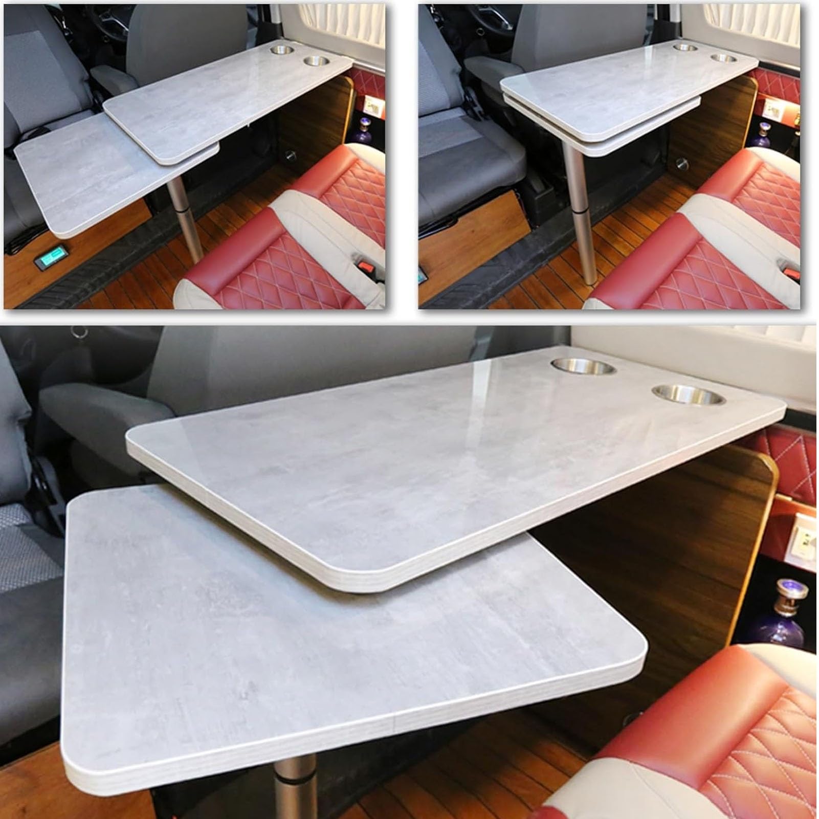 Table à Manger Extérieure, Table Pliable pour Camping-Car, Caravanes et Fourgons Aménagés, Plateau Double Épaisseur Rotatif à 360°, Gris