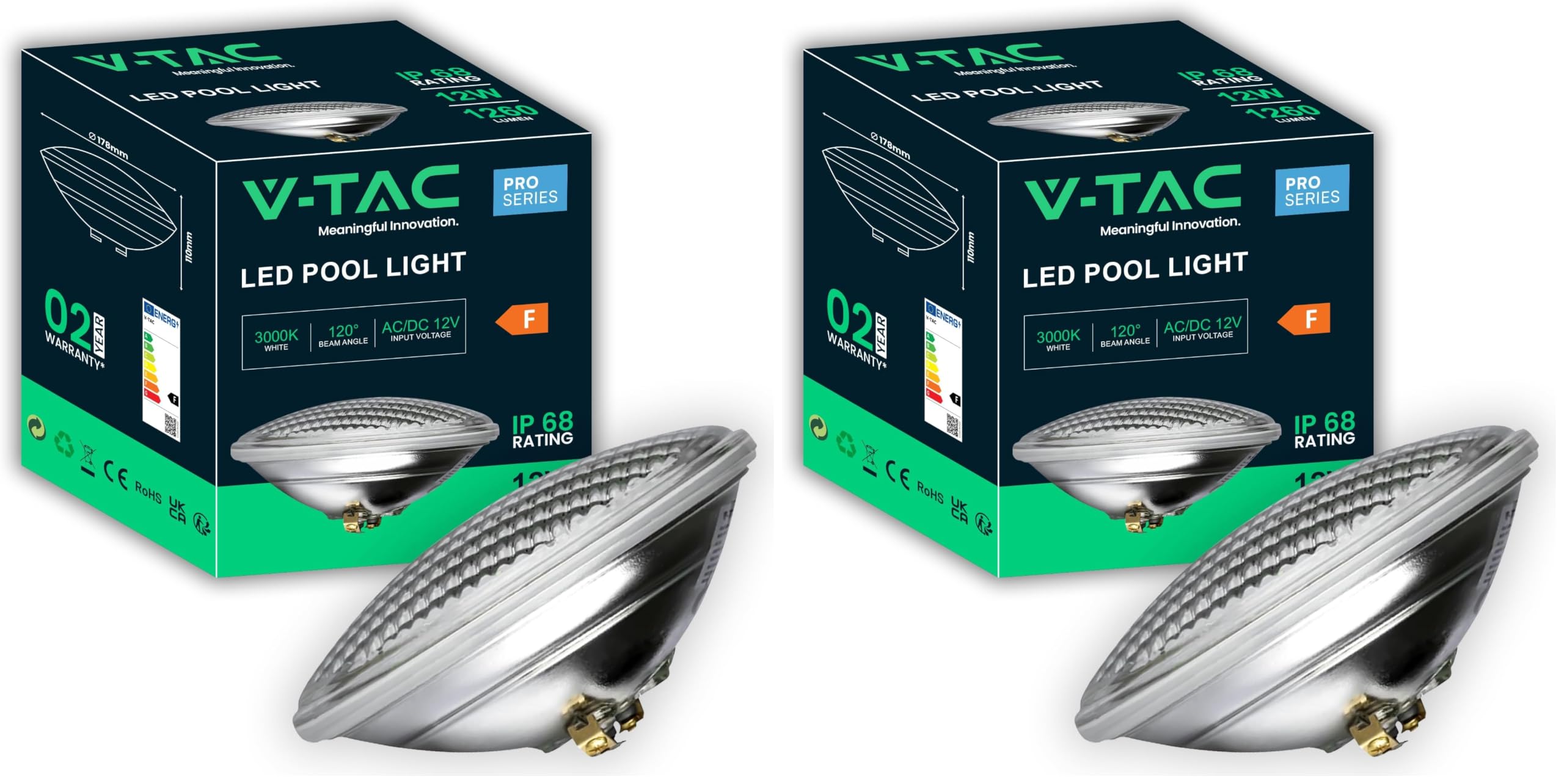 V-TAC Lampada Led da Piscina 18W - PAR56 - Lampada in Vetro Antiurto per Illuminazione Piscine e Fontane - 2000 Lumen - Luce Subacquea - Risparmio Energetico - IP68 - Luce Fredda (Confezione da 2)