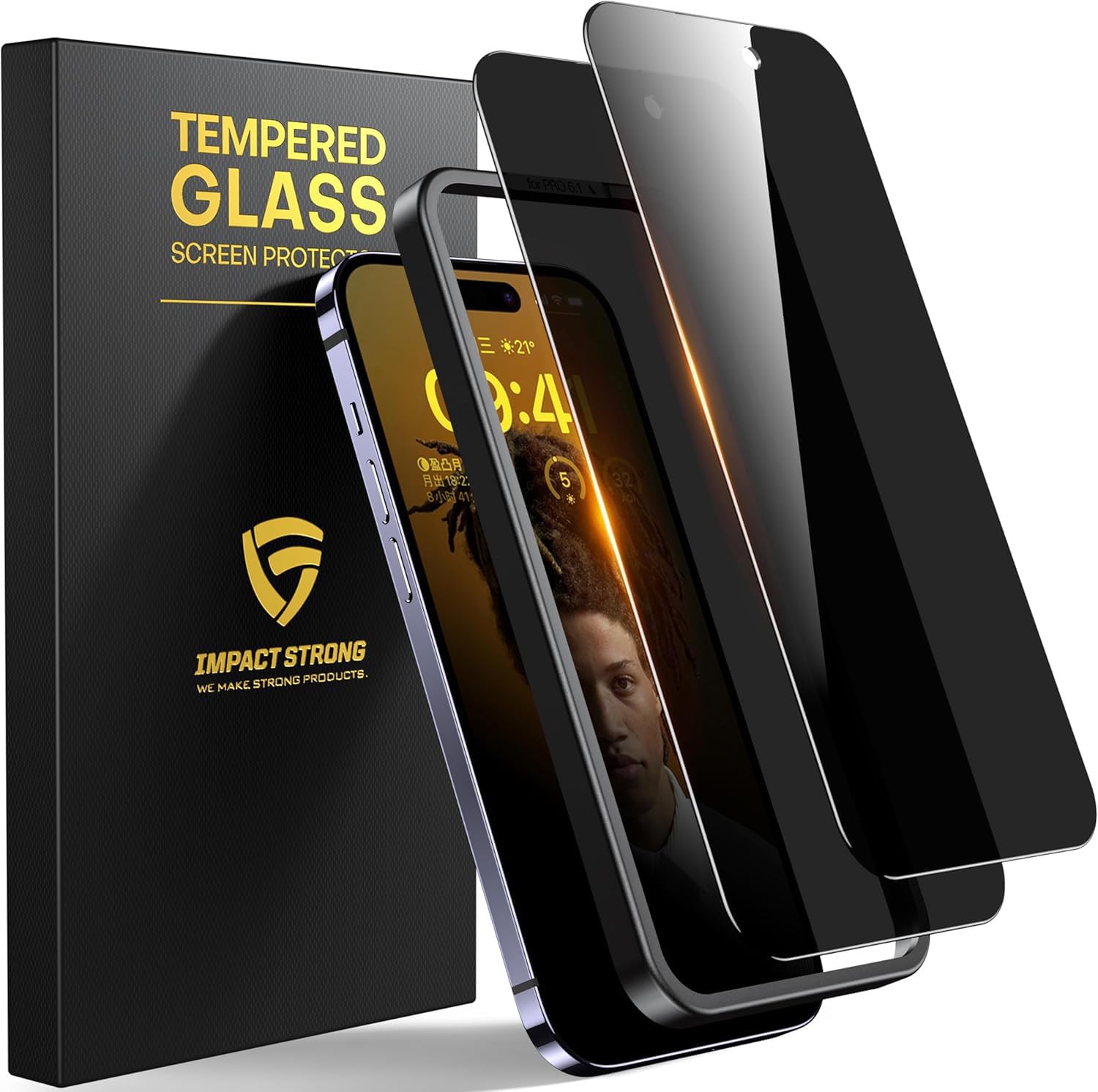 ImpactStrong Privacy Glass Screen Protector for iPhone 15 [6.1 Inch] Anti-Scratch Tempered Glass Screen Protectors with [Easy Install Kit] [9H Hardness], Case Friendly - 2 Pack