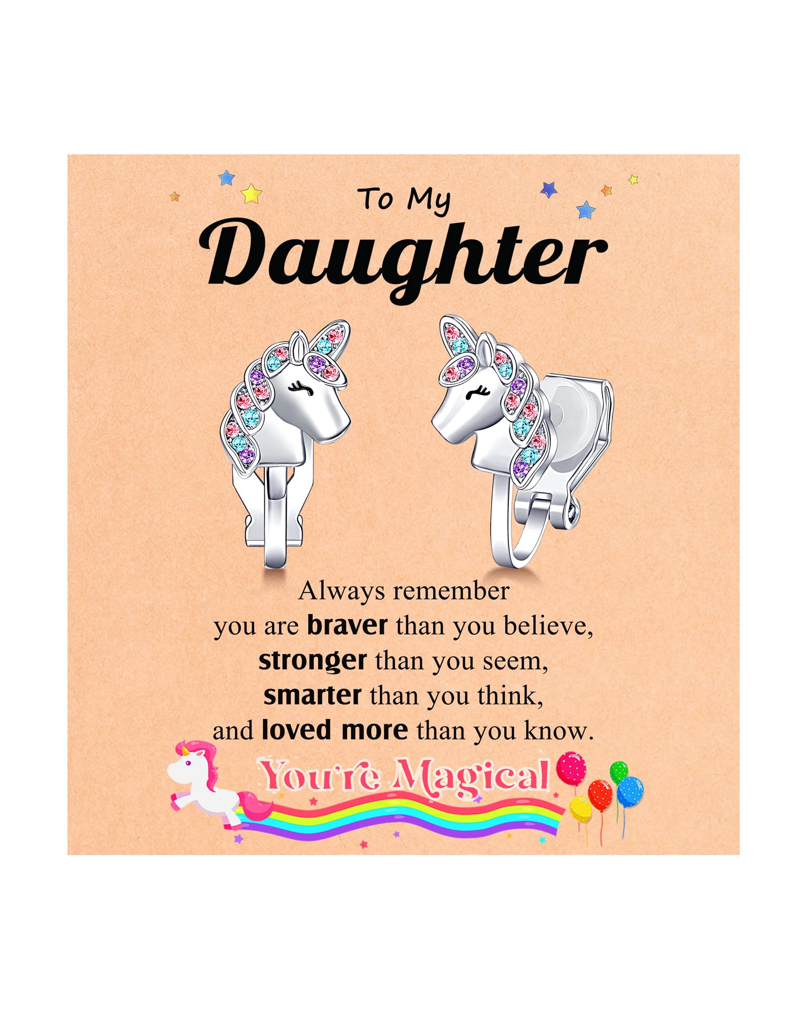 UNGENT THEM Unicorn Clip on Earrings for Granddaughter Daughter-Lovely Valentines Christmas Birthday Gifts