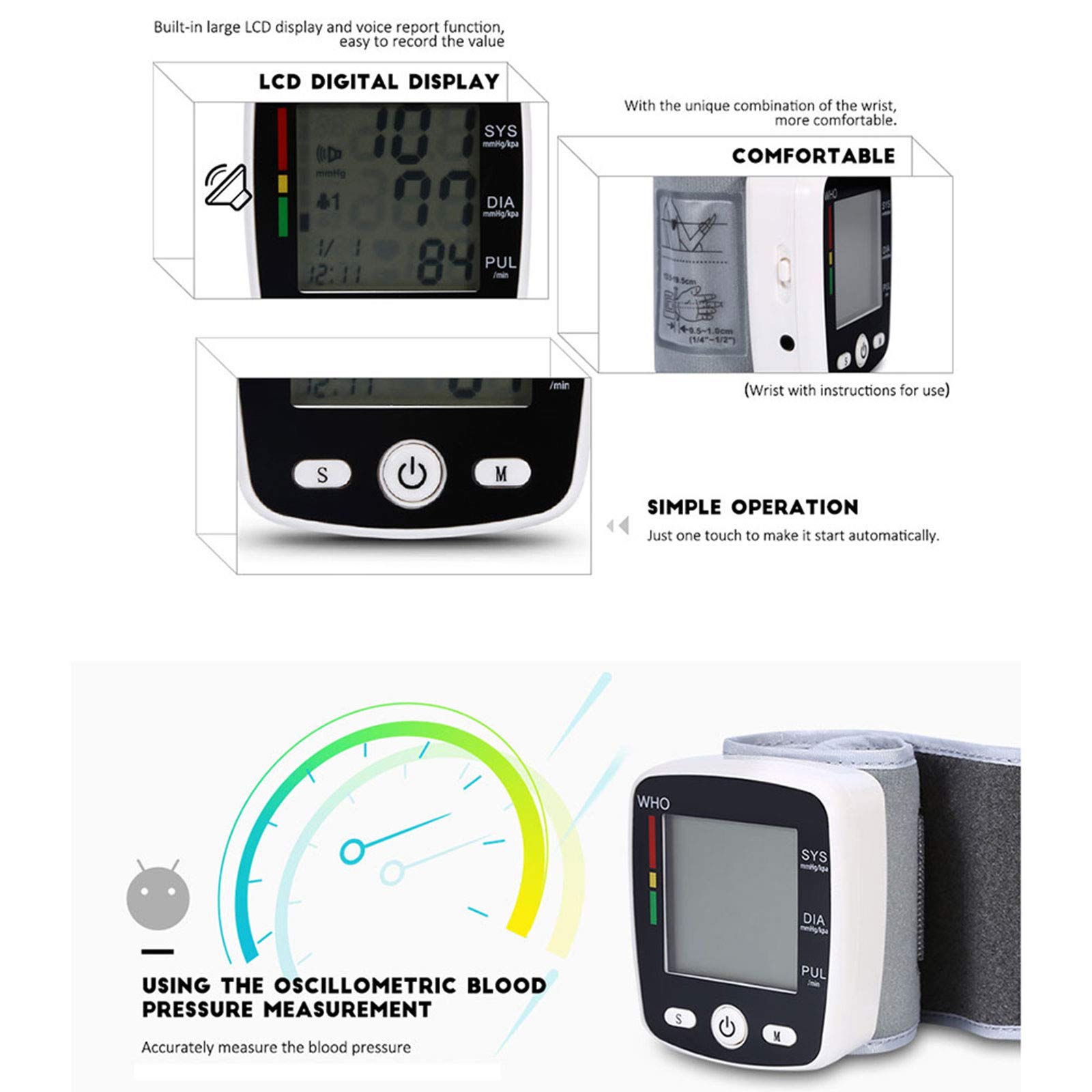 ELQ Monitor De Presión Arterial De Muñeca con Carga USB, Monitor De PA Digital Preciso Y Totalmente Automático con 99 Juegos De Memoria, Incluye Tamaño De Manguito/Estuche De Transporte