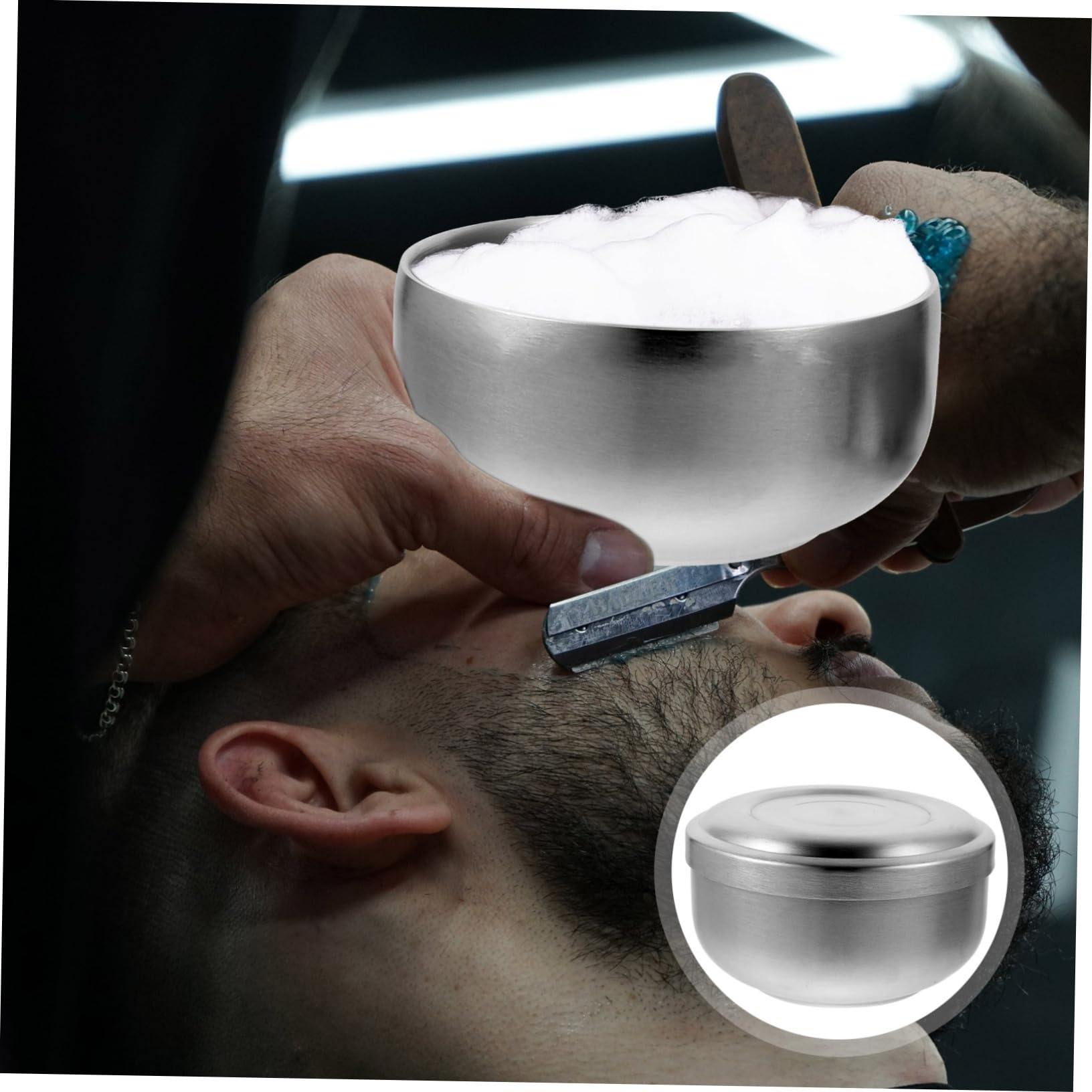 Healeved 4stücke Edelstahl Rasierschale Mit Deckel Praktische Rasierschüssel Für Männer Für Rasierschaum Zuhause Salon Verarbeitet Platzsparend Silberfarben