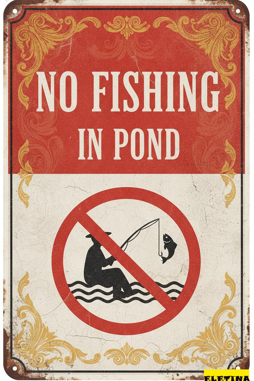 No Fishing In Pond Security Tin Sign, 8x12 Inch Decor