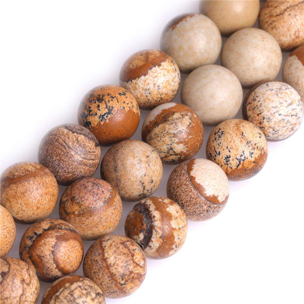 2mm Big Hole Beads for Jewelry Making 15" Strand Natural Picture Jasper Stone Round Semi Precious 12mm Chakras Beads Khaki Yellow