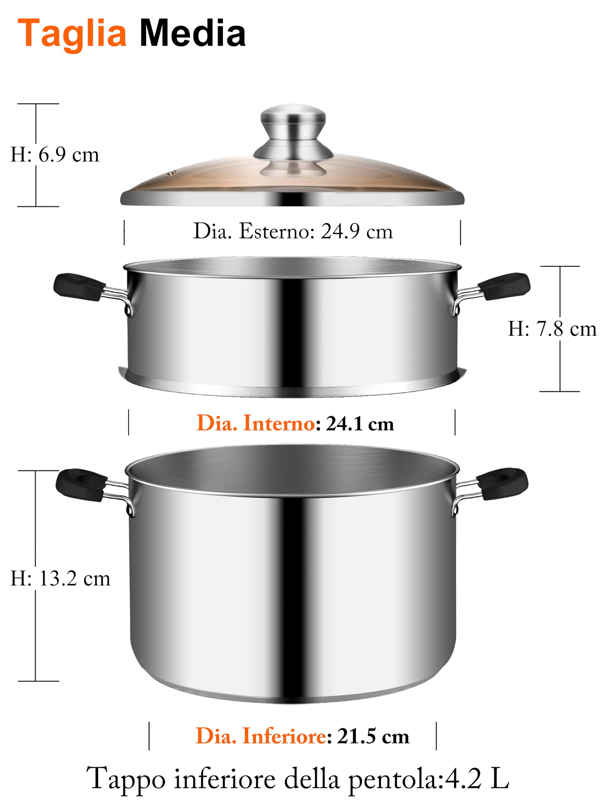 VENTION Vaporiera Pentola Induzione, Vaporiera Acciaio Inox 24 cm, Pentola a Vapore Piccola, Pentolino per Cottura a Vapore 5,3L