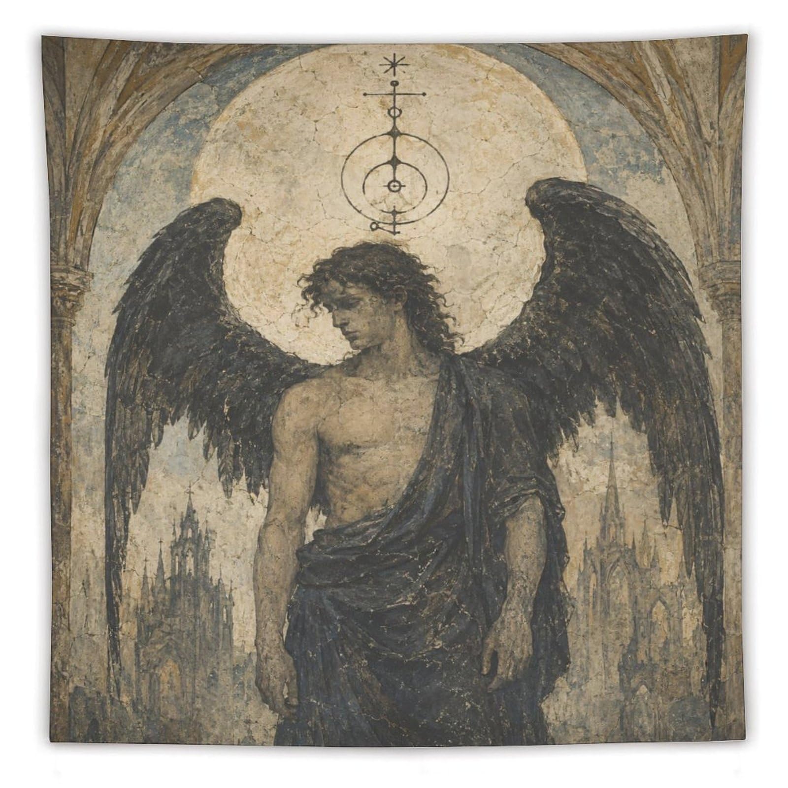 H3B8U2Y5 Dark Angel Lucifer Wall Tapestry, Fantasy Illustration Style