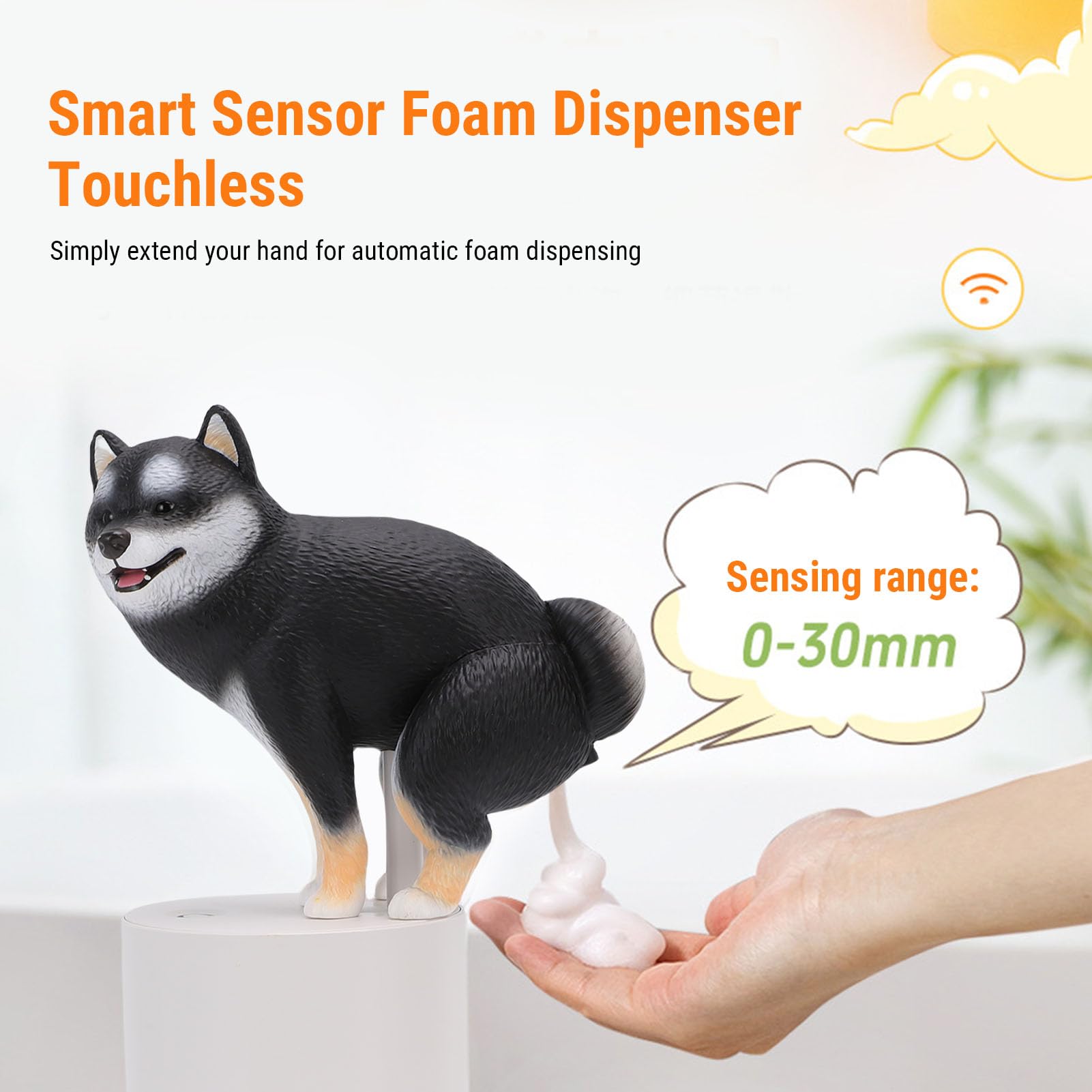 Fafeicy Dispenser Automatico di Sapone per Cani Carini, con Sensore Intelligente, Azione Schiumogena Senza, Materiale ABS a Batteria, per Uso in Bagno e (BLACK)